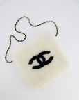 *HOT* CH Coco Neige 25/26 Ecru and Black Shearling Lambskin Muff Bag with Black CC Logo and Champagne Gold Chain Detail