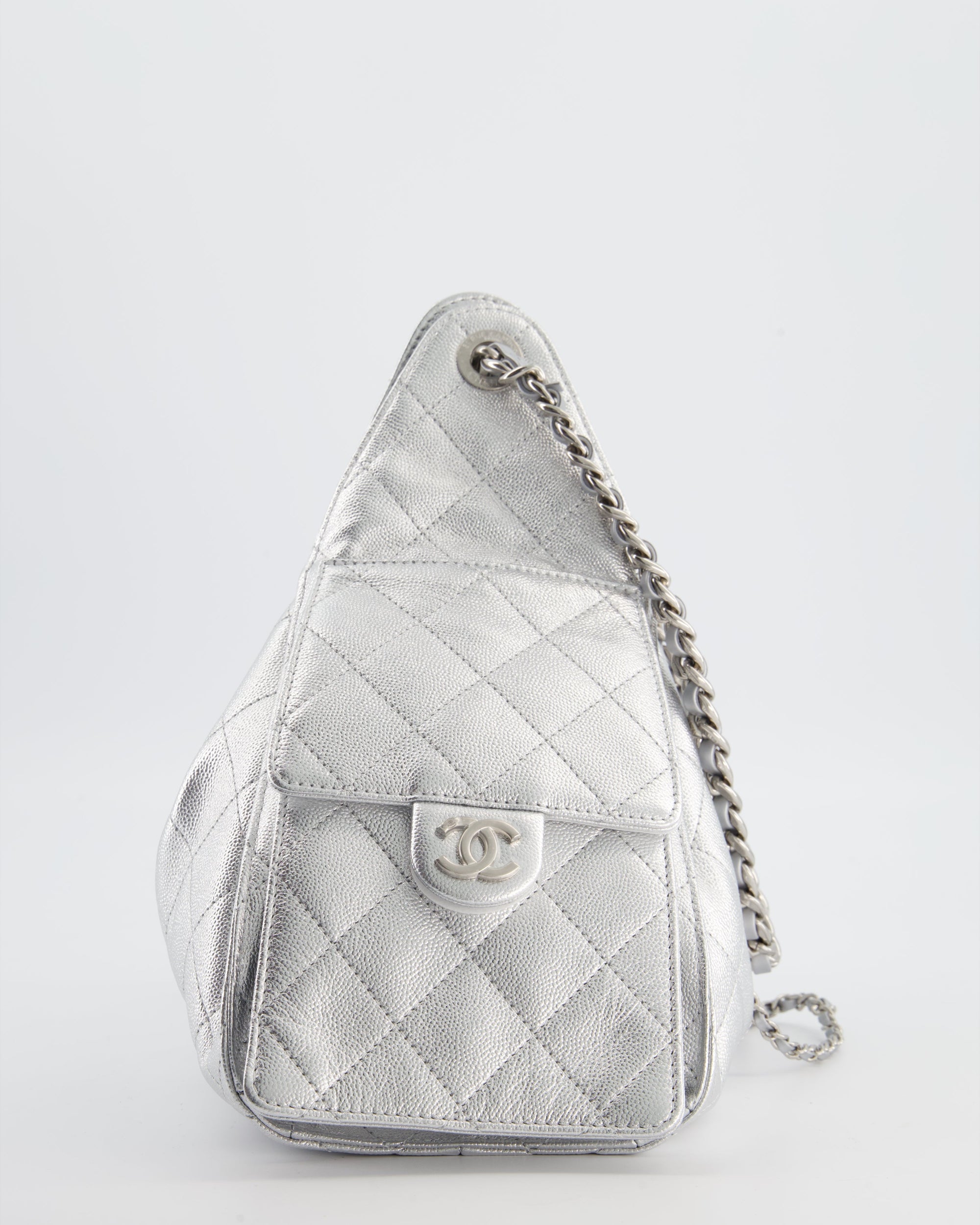 *RARE* CH Silver Caviar Leather Small 25 Handbag with Silver Hardware