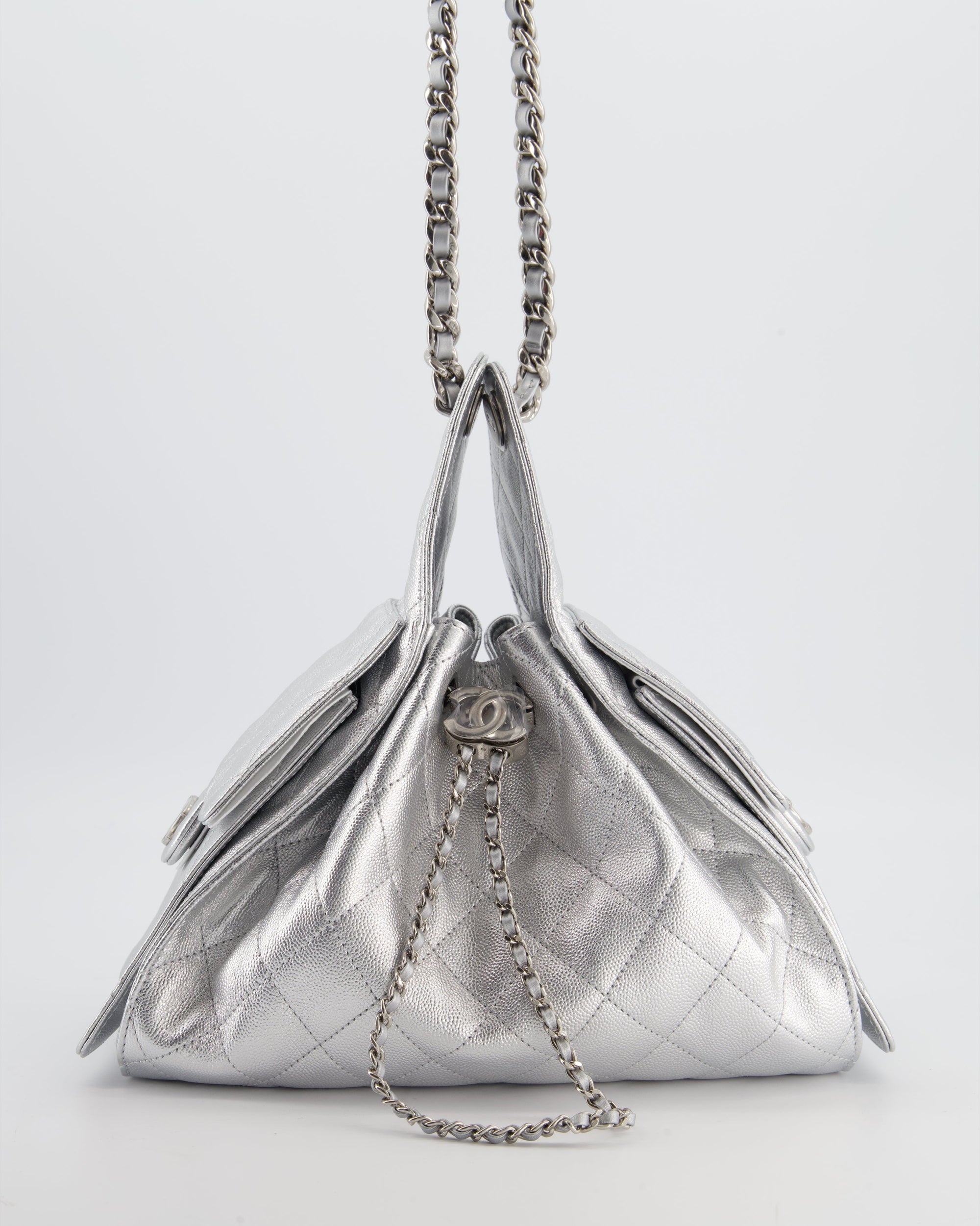 *RARE* CH Silver Caviar Leather Small 25 Handbag with Silver Hardware