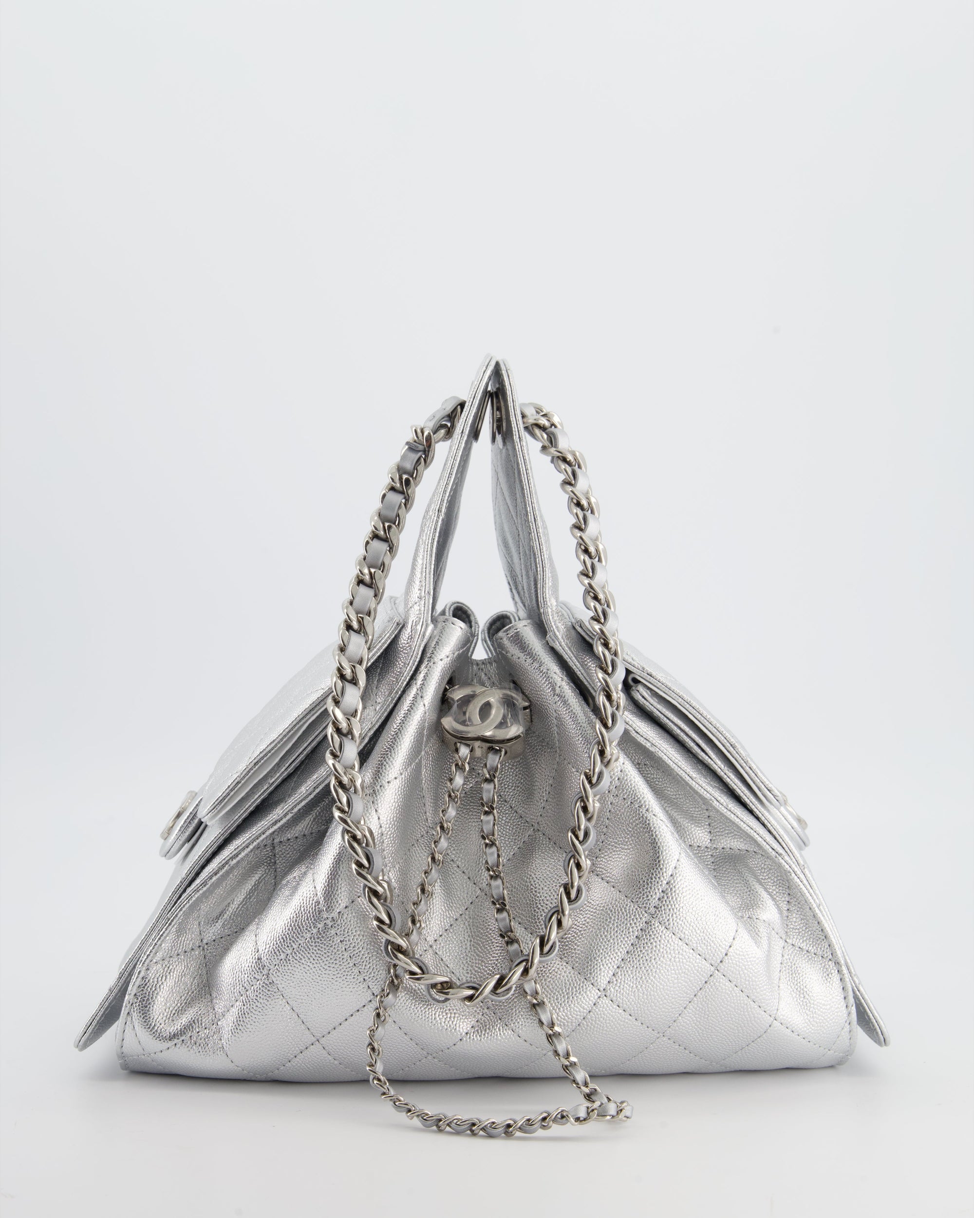 *RARE* CH Silver Caviar Leather Small 25 Handbag with Silver Hardware