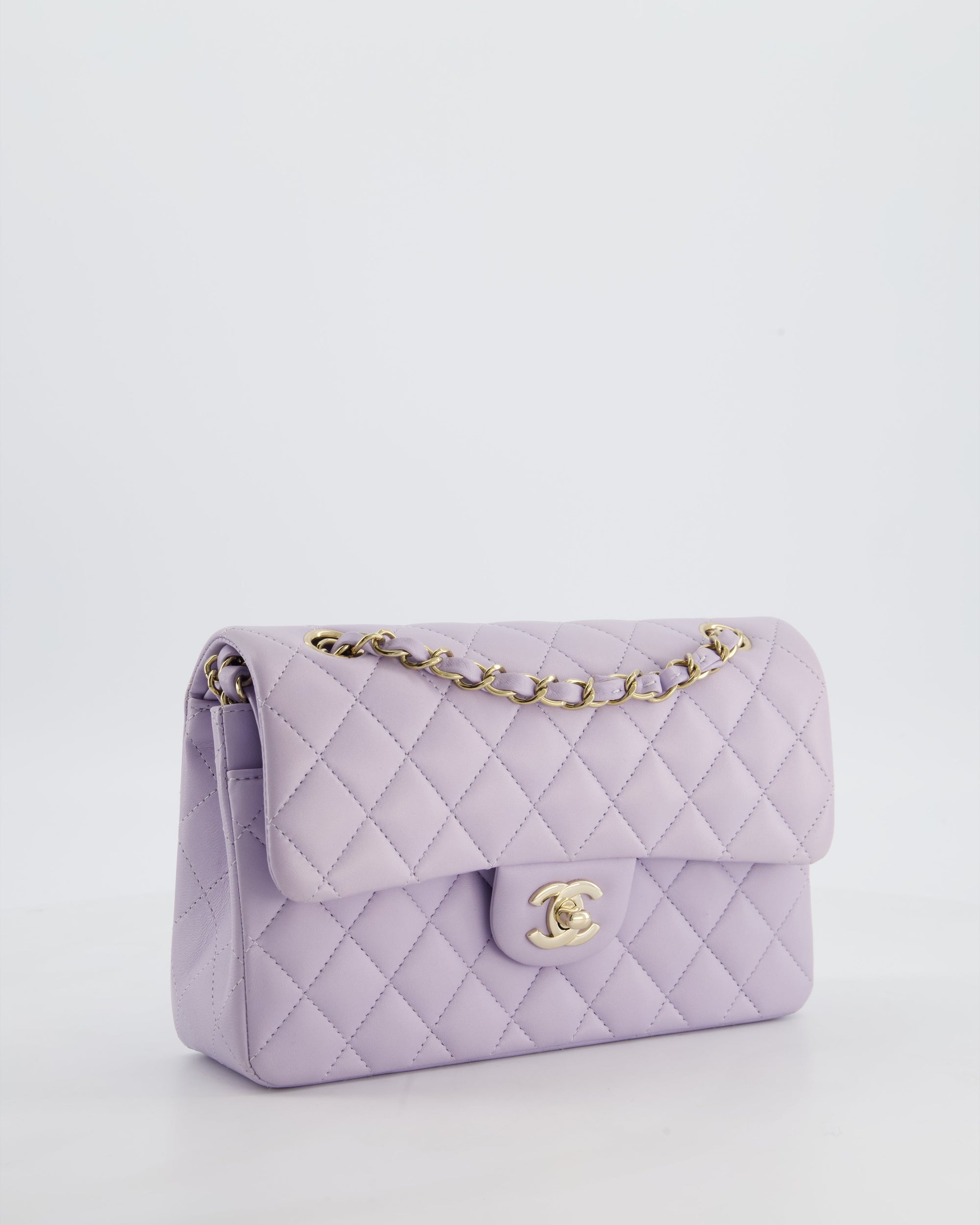*CUTE COLOUR* CH Small Classic Double Flap Bag in Light Violet Lambskin Leather with Champagne Gold Hardware