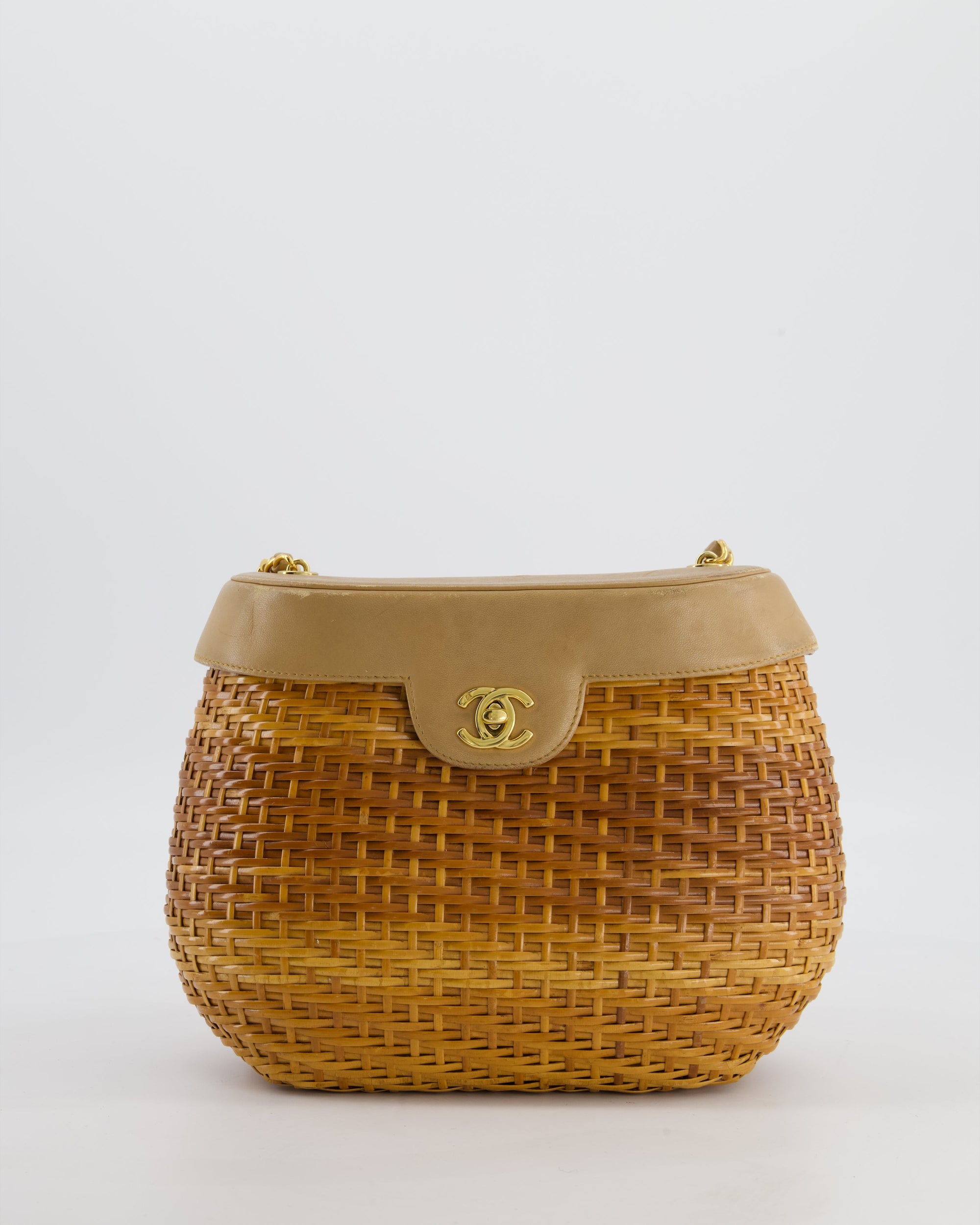 *RARE &amp; FIRE PRICE* CH Vintage Beige Wicker Basket Bag with 24K Gold Hardware
