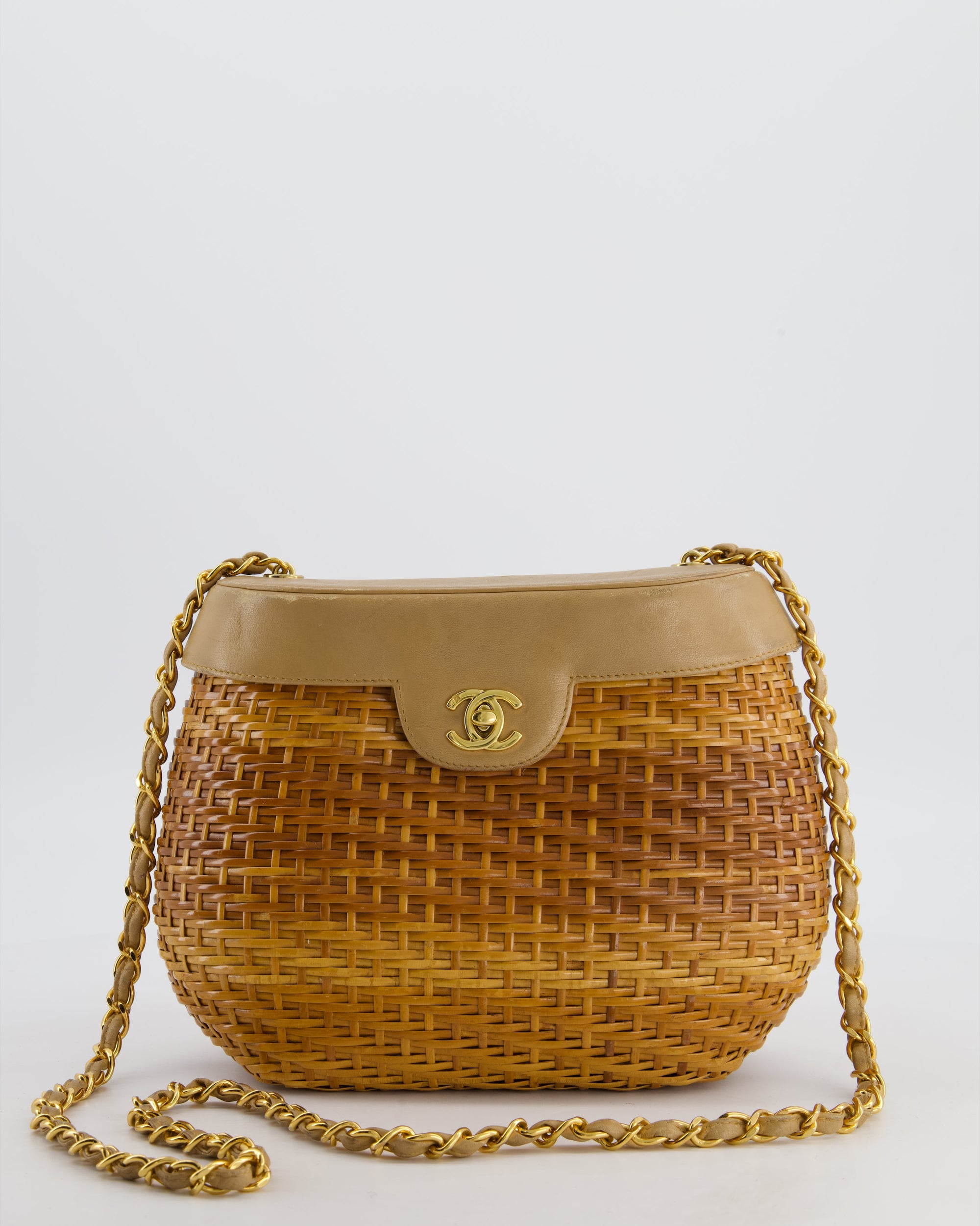 *RARE &amp; FIRE PRICE* CH Vintage Beige Wicker Basket Bag with 24K Gold Hardware