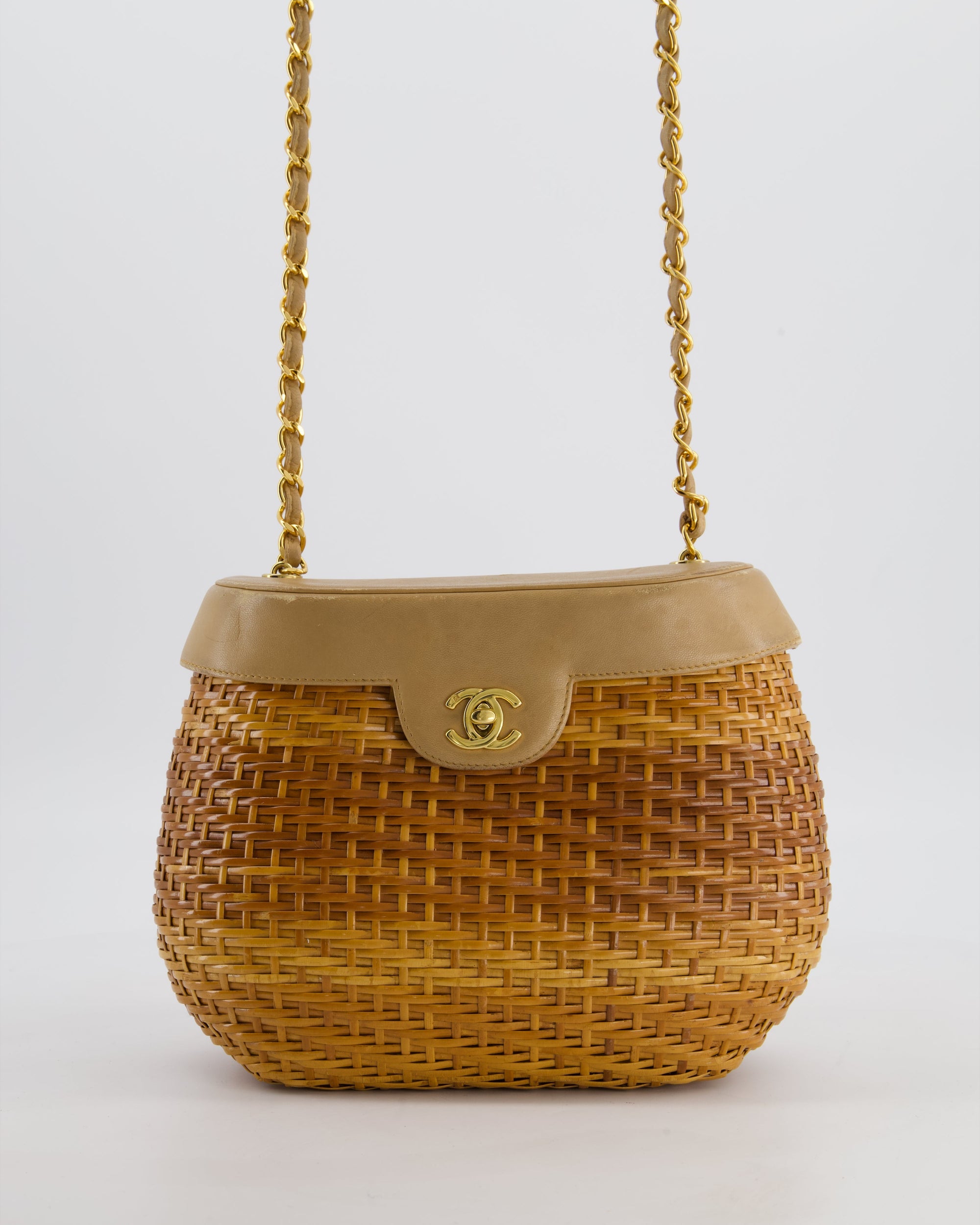 *RARE &amp; FIRE PRICE* CH Vintage Beige Wicker Basket Bag with 24K Gold Hardware