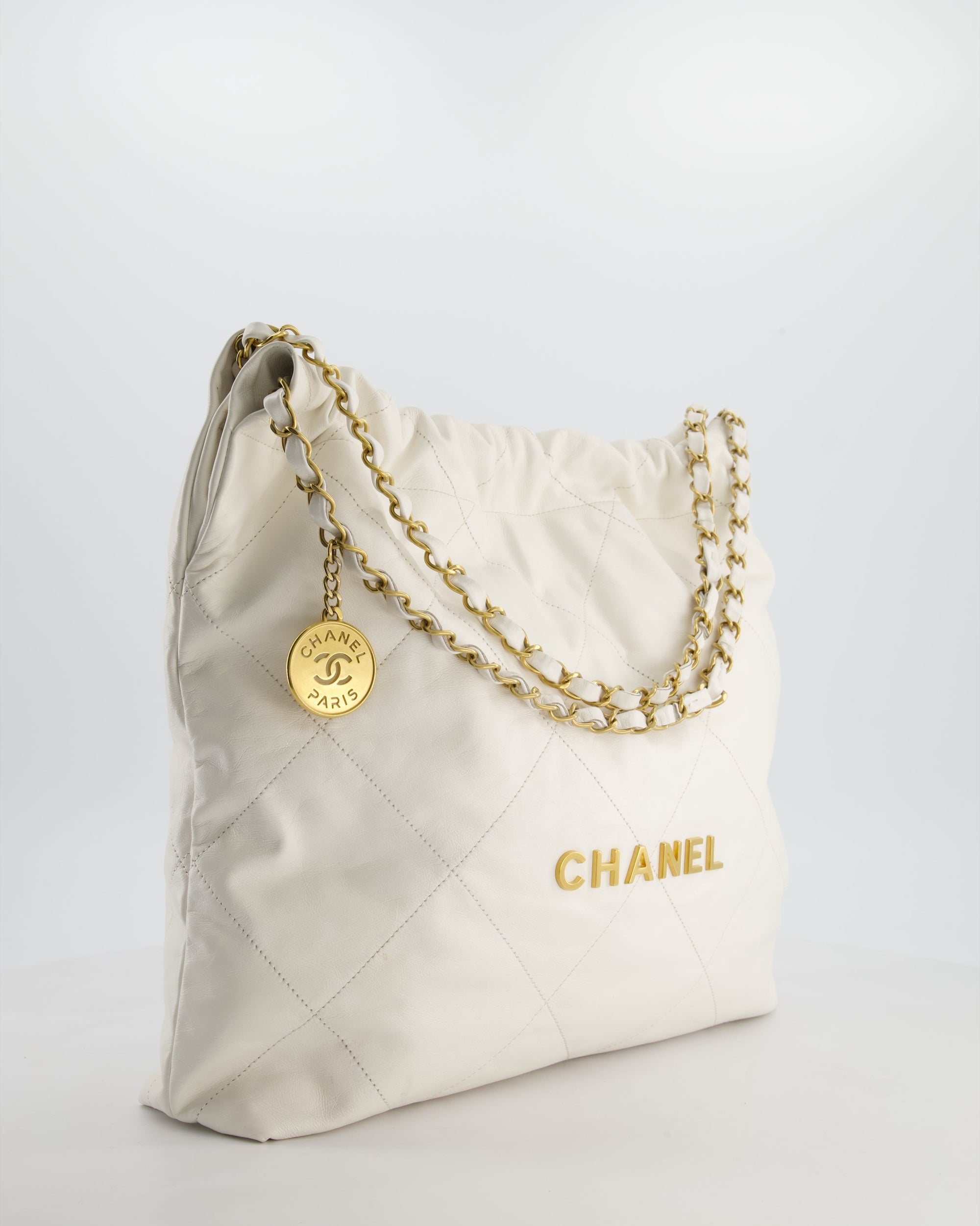 *FIRE PRICE* CH 22 Small Bag in White Aged Calfskin with Brushed Gold Hardware