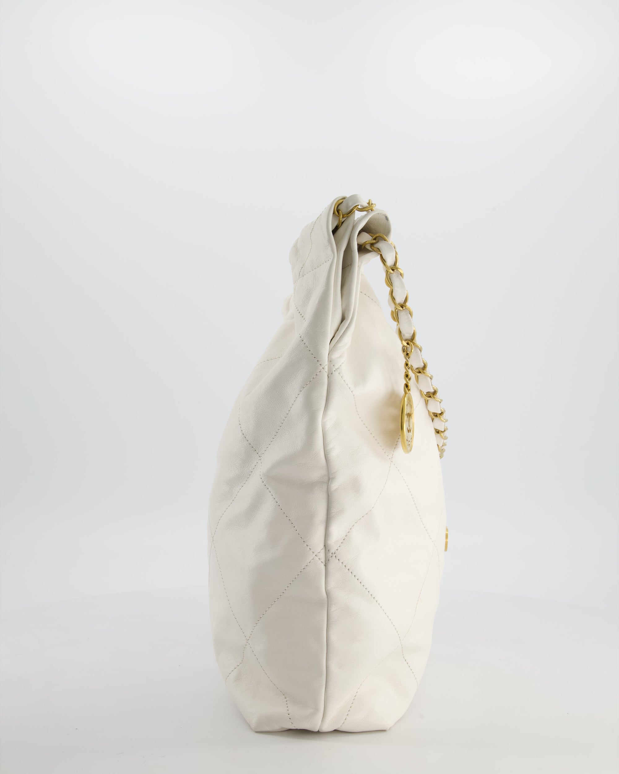 *FIRE PRICE* CH 22 Small Bag in White Aged Calfskin with Brushed Gold Hardware
