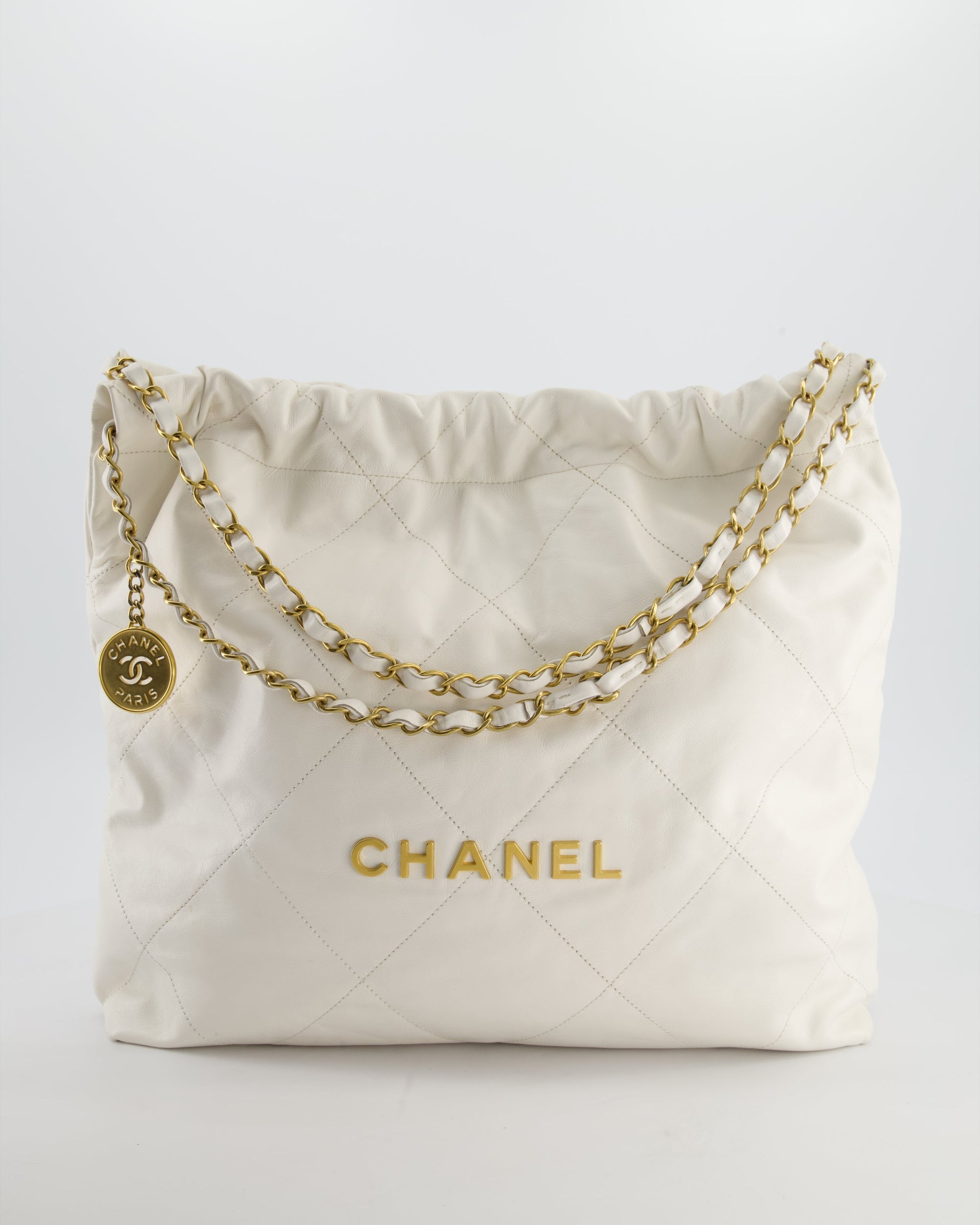 *FIRE PRICE* CH 22 Small Bag in White Aged Calfskin with Brushed Gold Hardware