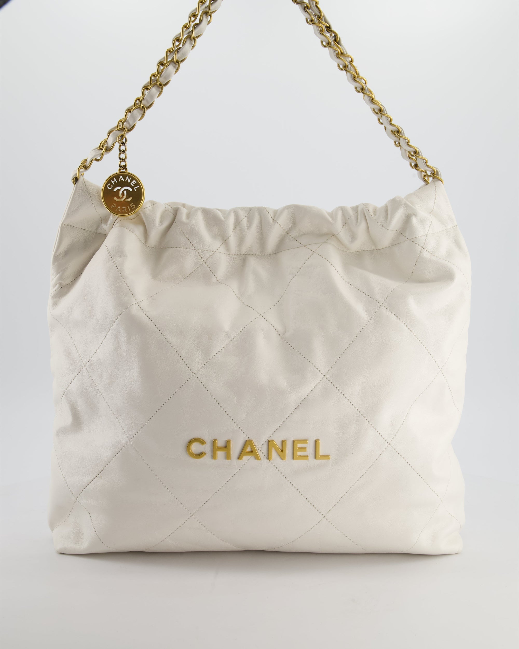 *FIRE PRICE* CH 22 Small Bag in White Aged Calfskin with Brushed Gold Hardware