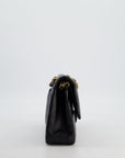 *FIRE PRICE* CH Black Chevron Medium Classic Double Flap Bag in Lambskin Leather with Gold Hardware
