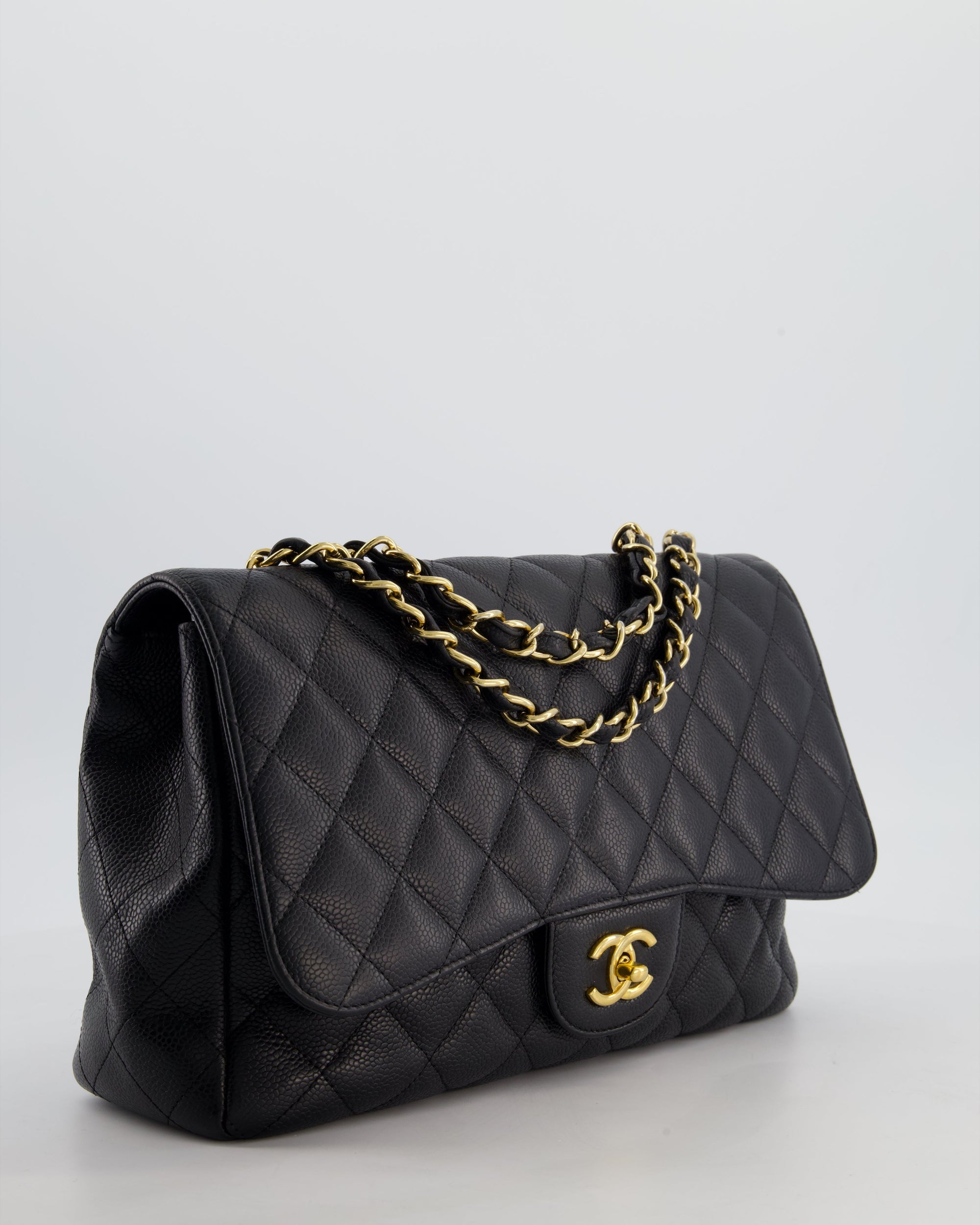 *FIRE PRICE* CH Black Jumbo Classic Single Flap Bag in Caviar Leather with Gold Hardware
