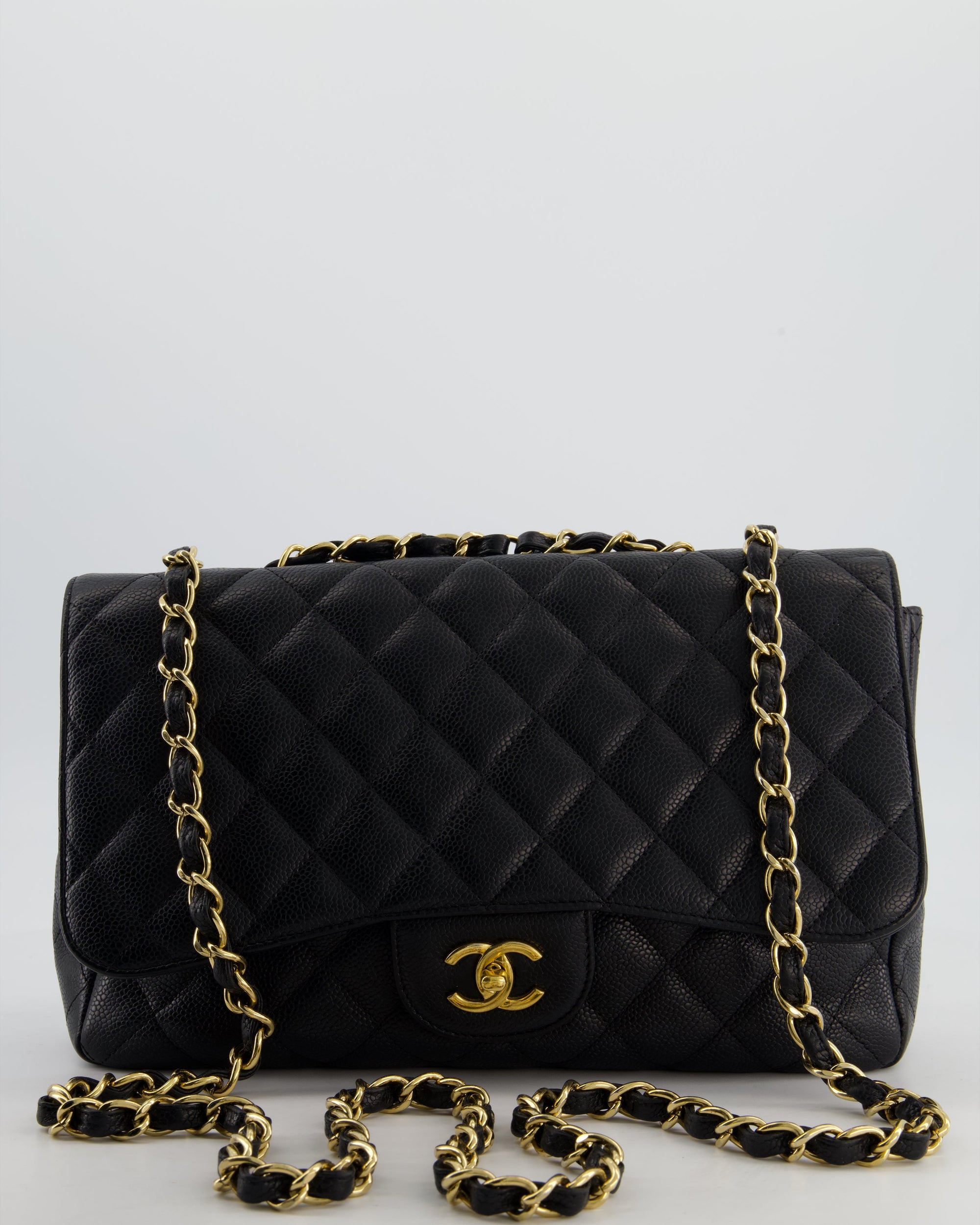 *FIRE PRICE* CH Black Jumbo Classic Single Flap Bag in Caviar Leather with Gold Hardware