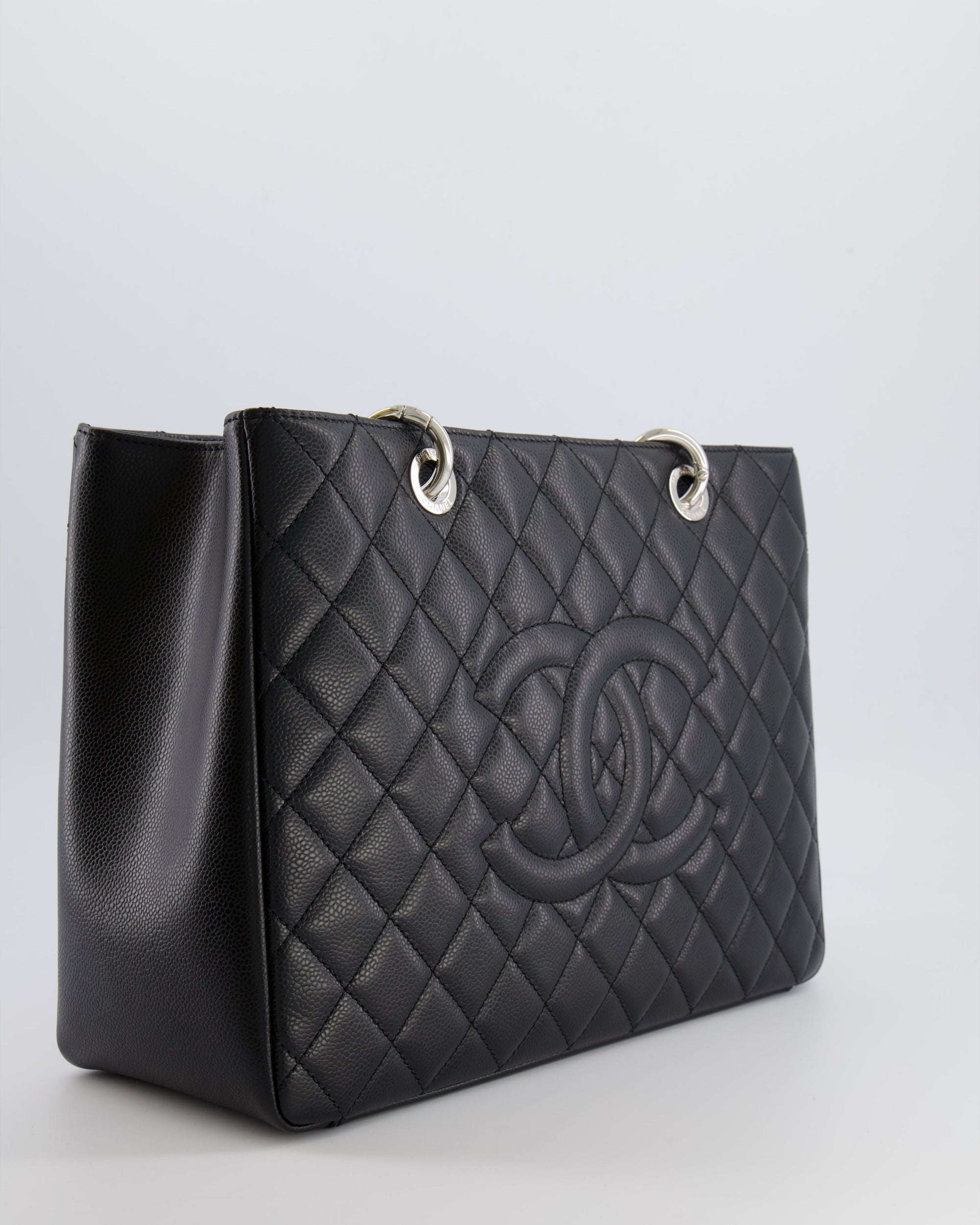 *AMAZING SHAPE* CH Grand Shopping Tote GST Bag in Black Caviar Leather with Silver Hardware