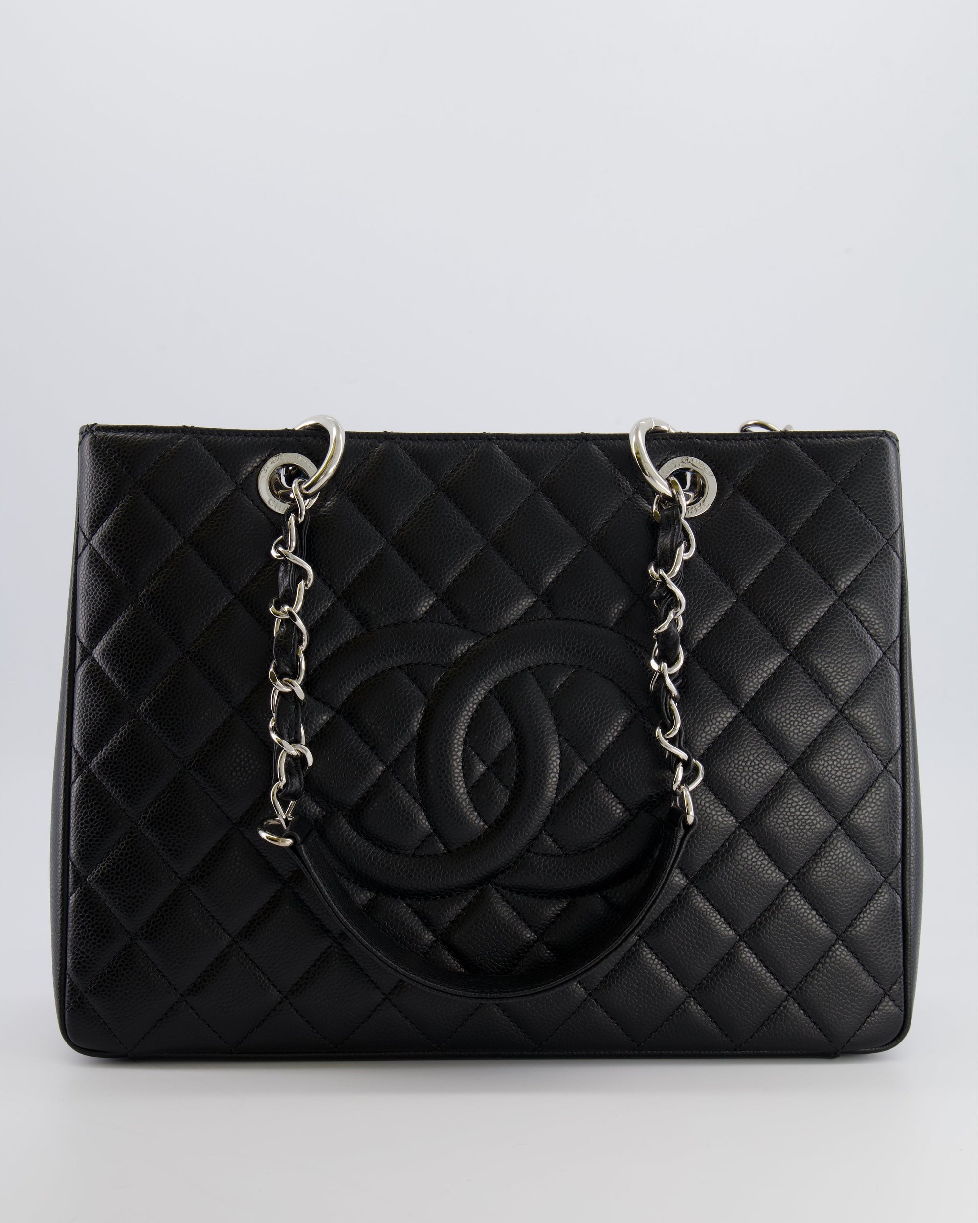 *AMAZING SHAPE* CH Grand Shopping Tote GST Bag in Black Caviar Leather with Silver Hardware