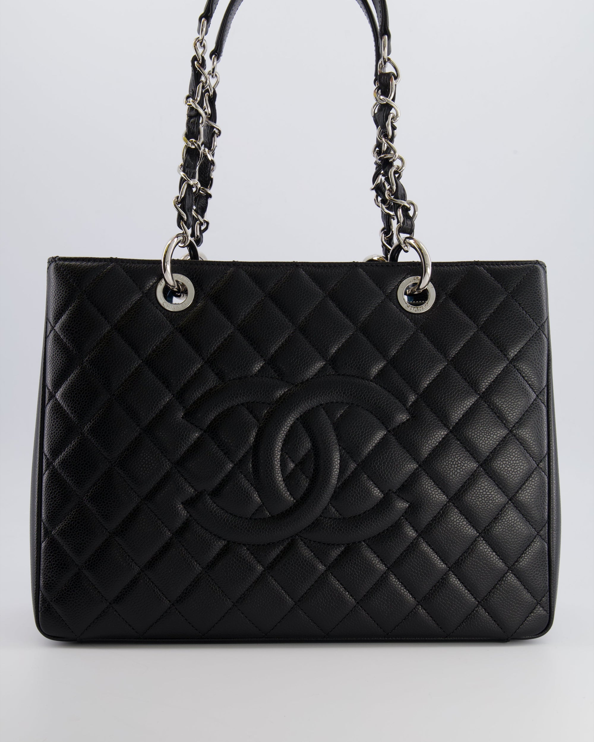 *AMAZING SHAPE* CH Grand Shopping Tote GST Bag in Black Caviar Leather with Silver Hardware