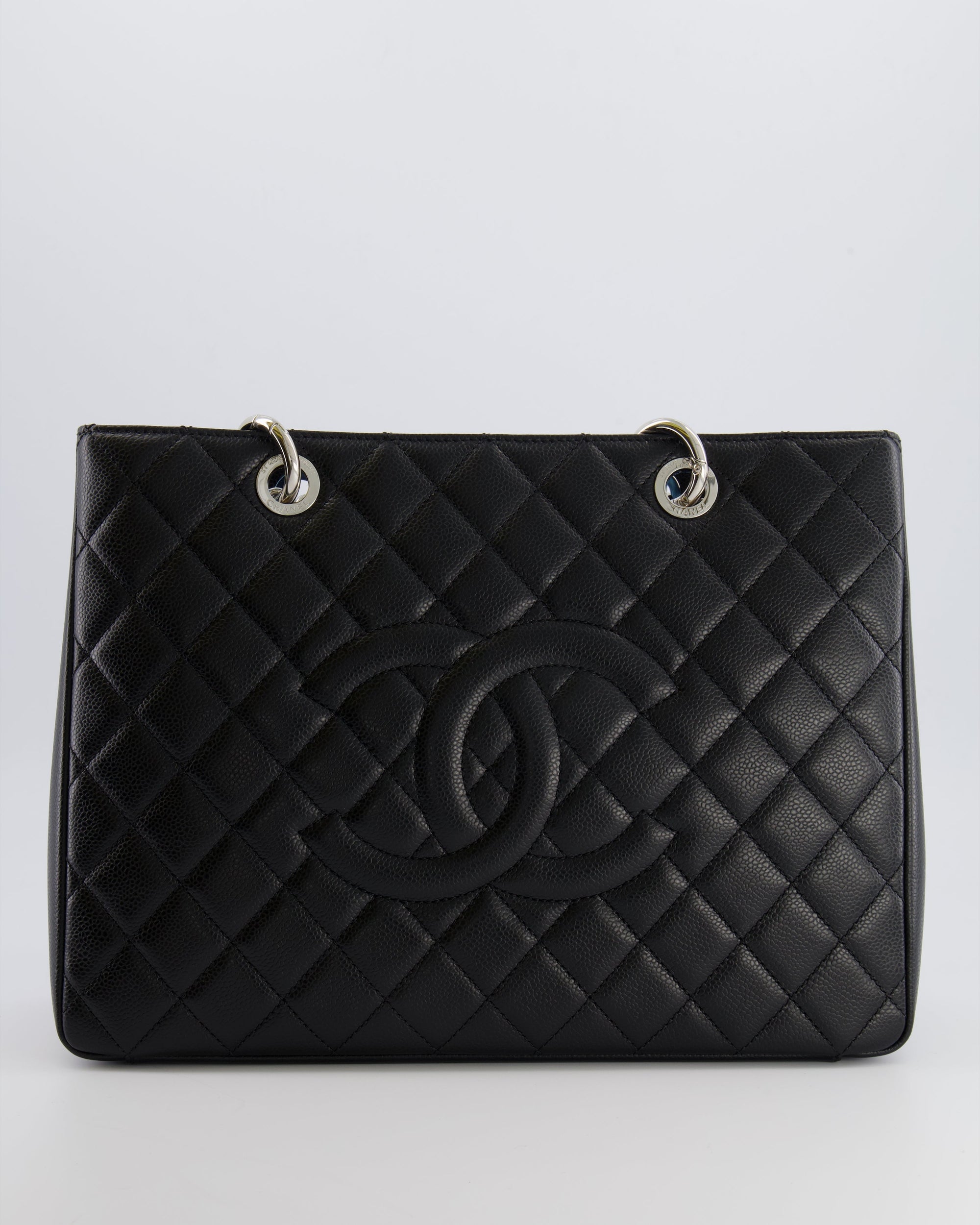 *AMAZING SHAPE* CH Grand Shopping Tote GST Bag in Black Caviar Leather with Silver Hardware