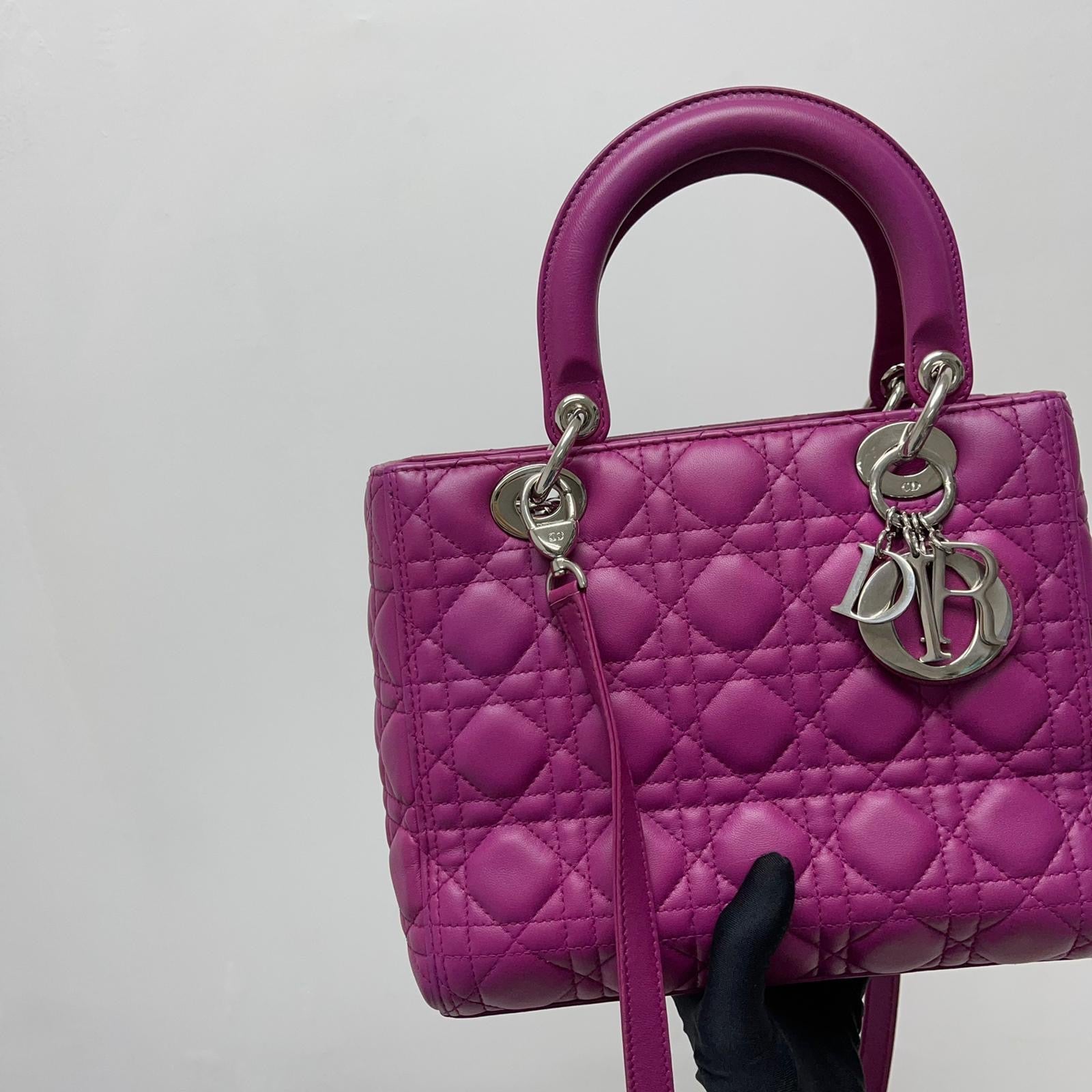 Cannage Lambskin Lady D1OR Medium Bag in Violet