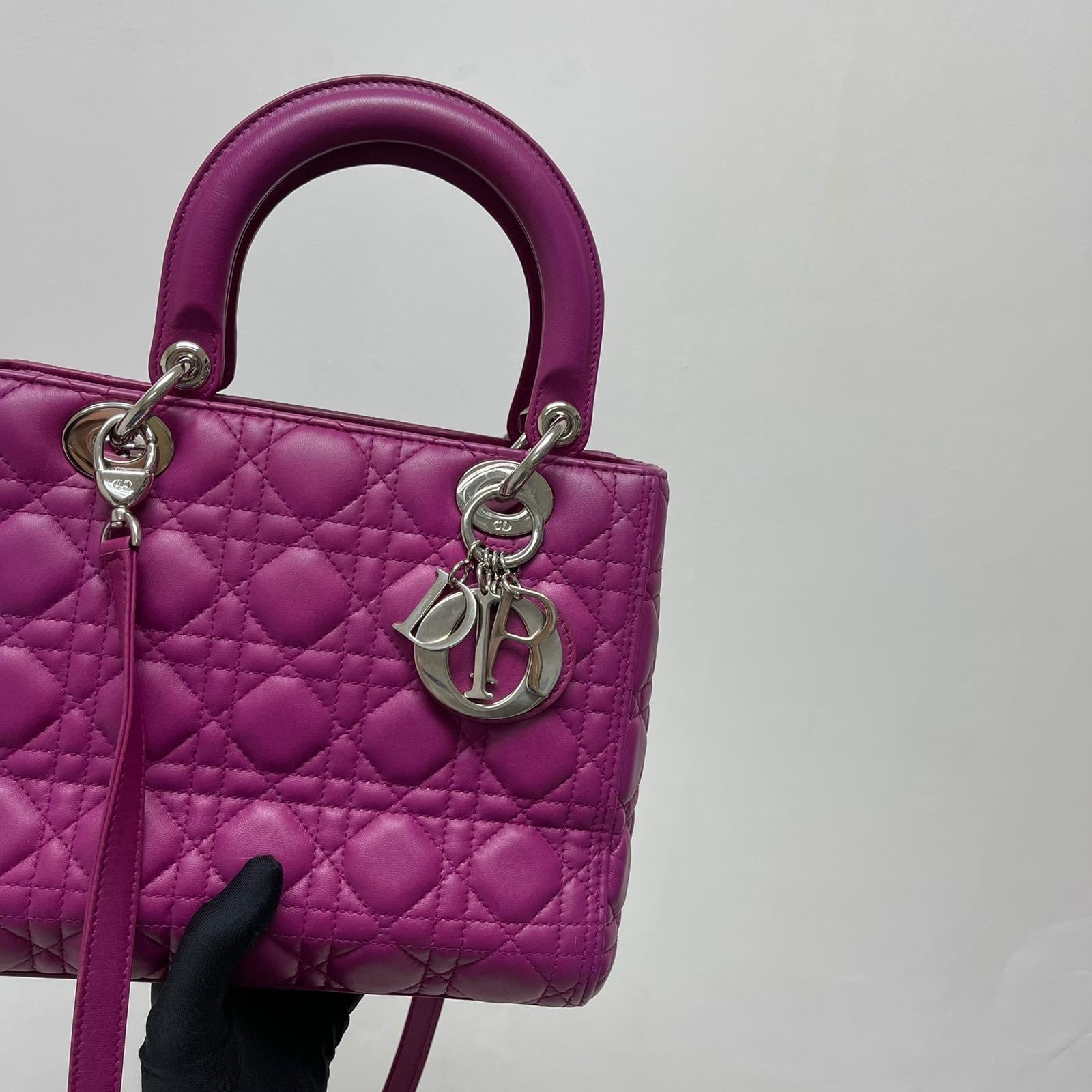 Cannage Lambskin Lady D1OR Medium Bag in Violet
