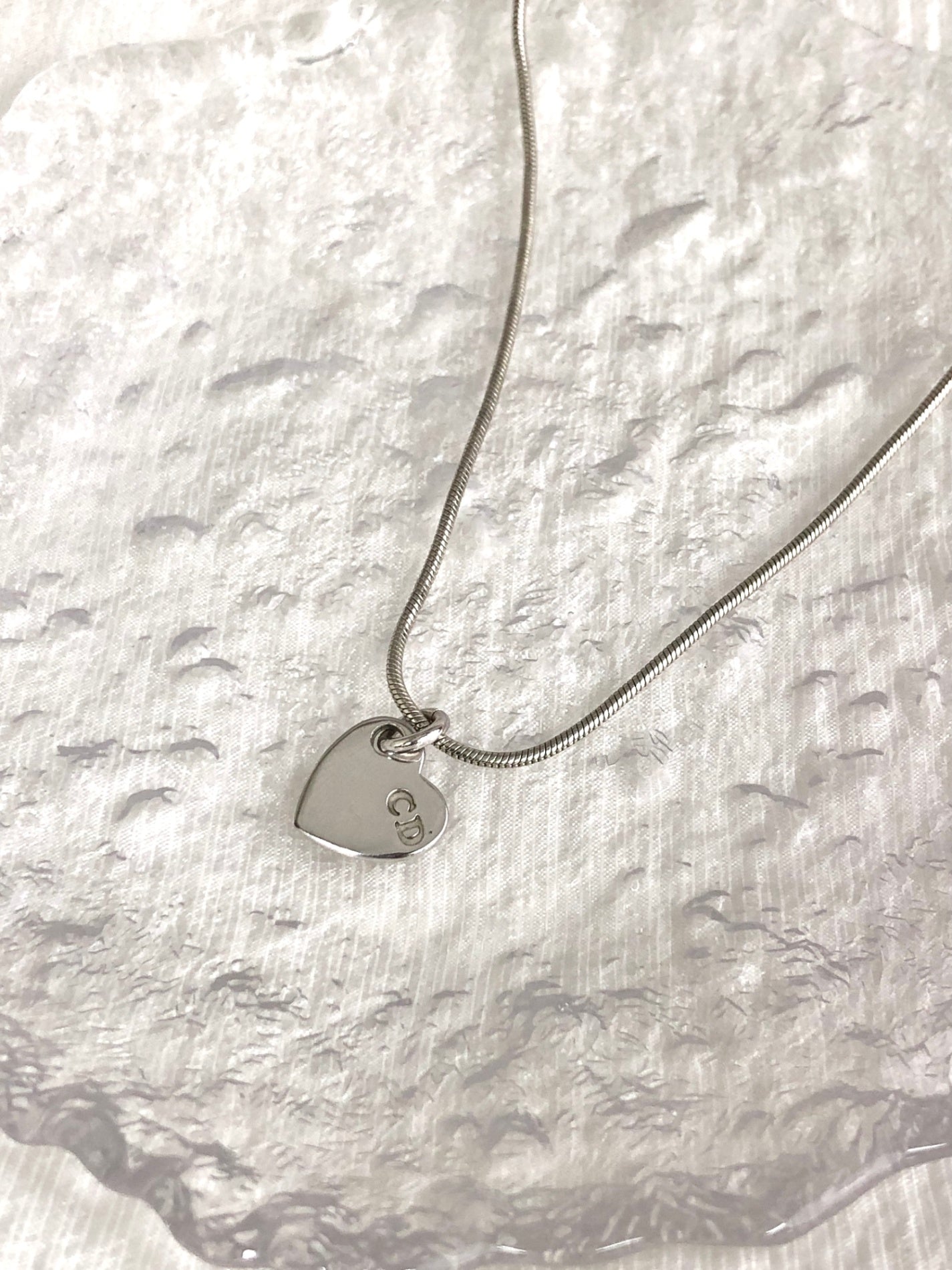 Christian D1OR CD Logo Heart Motif Necklace Silver Vintage 2f2nrz