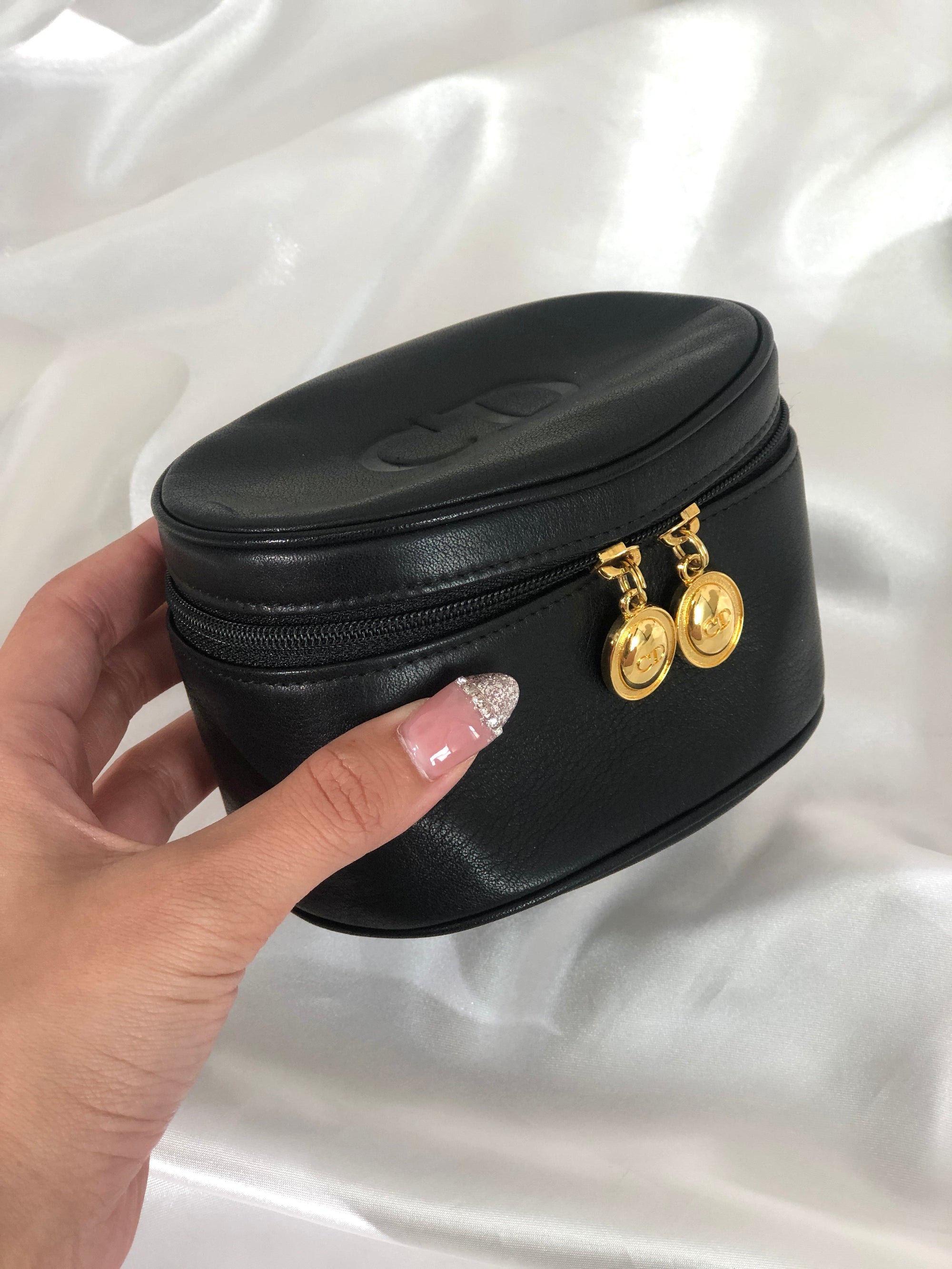 Christian D1OR CD Logo Leather Vanity Pouch Black Vintage x5rawm