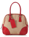 PRD Beige Canvas and Red Leather Bowling Bag