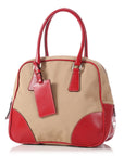 PRD Beige Canvas and Red Leather Bowling Bag