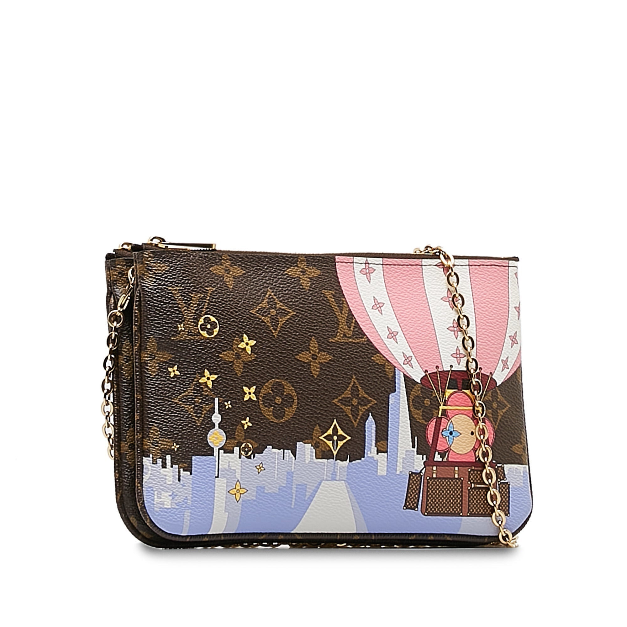 Brown LV Monogram Double Zip Pochette Illustre Vivienne Shanghai Clutch Bag