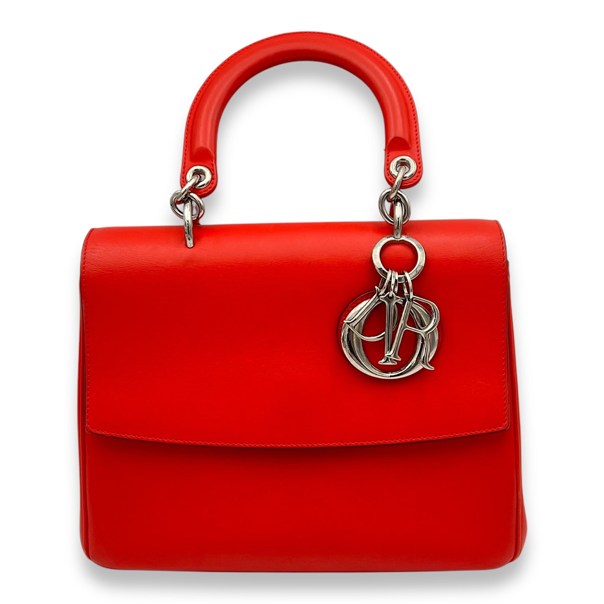Be D1OR Top Handle Bag Red in Calfskin, Silver hardware