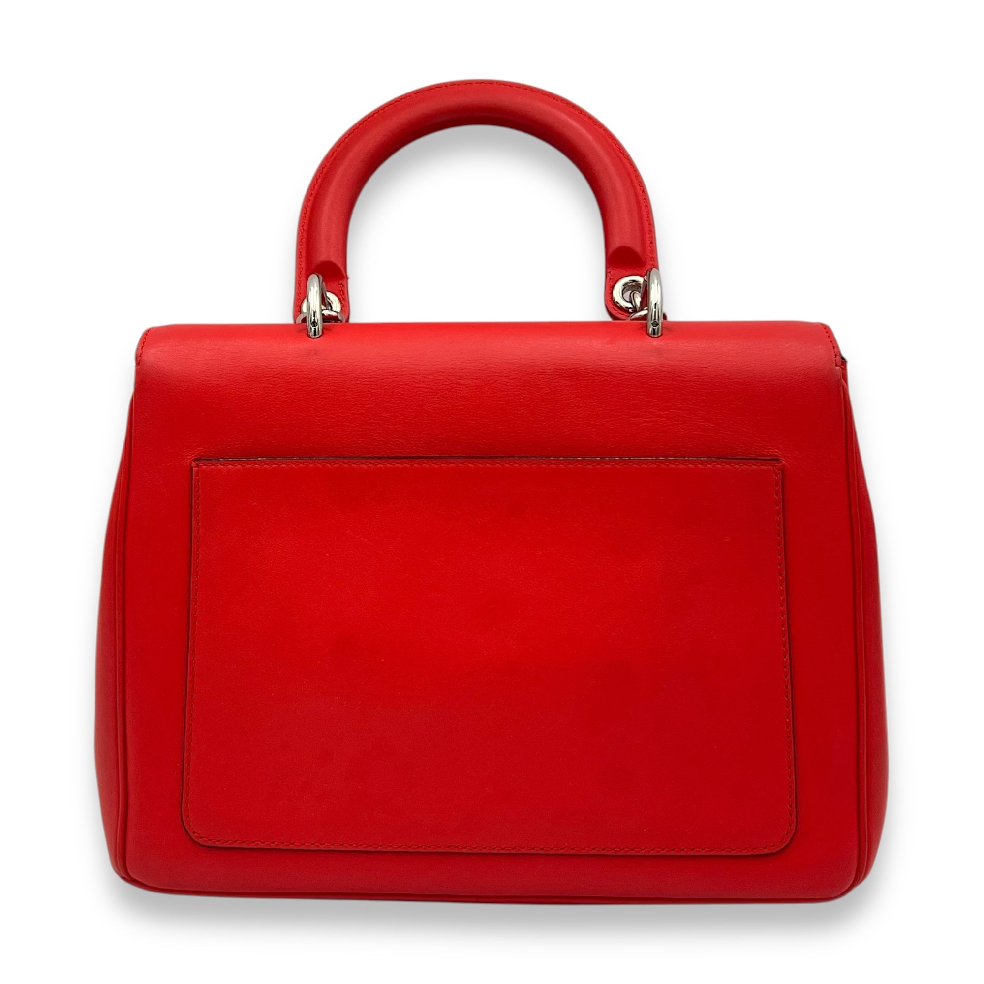 Be D1OR Top Handle Bag Red in Calfskin, Silver hardware