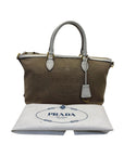 PRD Beige Leather Logo Embossed Zip Tote