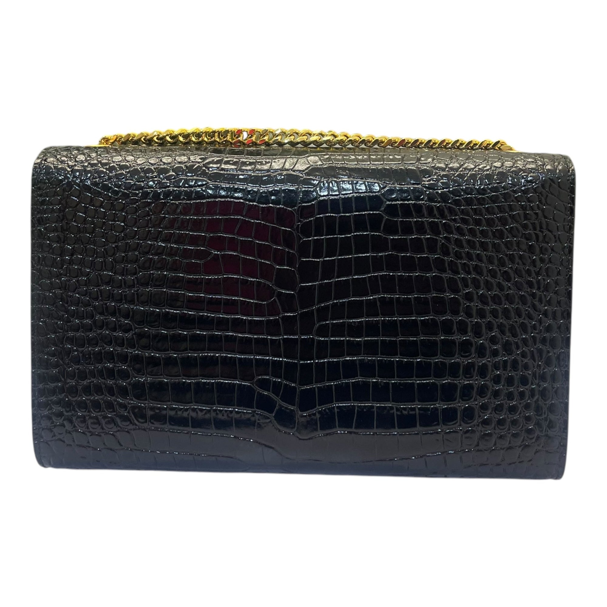 YSL Kate Medium in Black Croc Embossed Leather