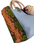 Christian D1OR Baby Blue Leather/Python Medium D1ORissimo Shopper Tote Bag