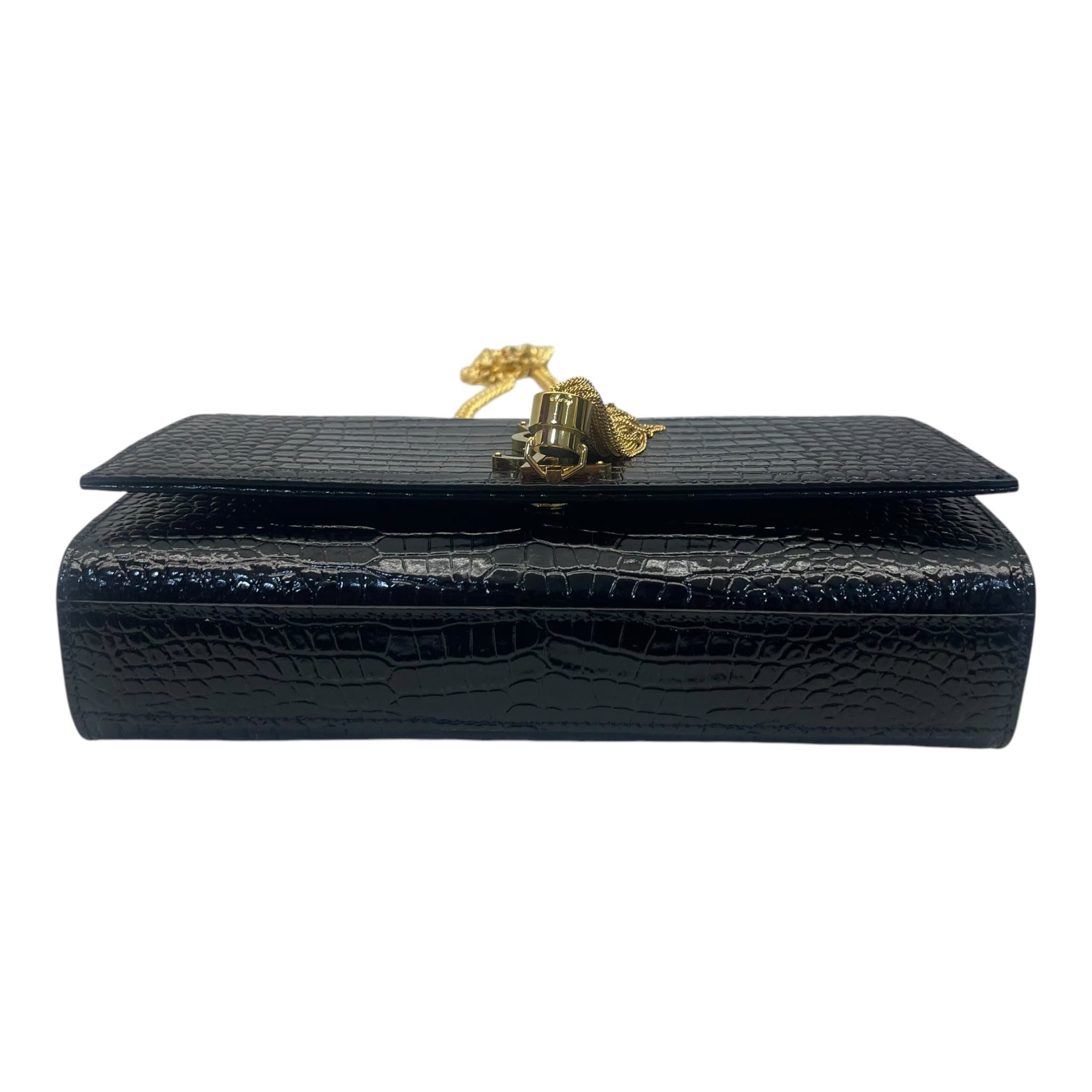 YSL Kate Medium in Black Croc Embossed Leather