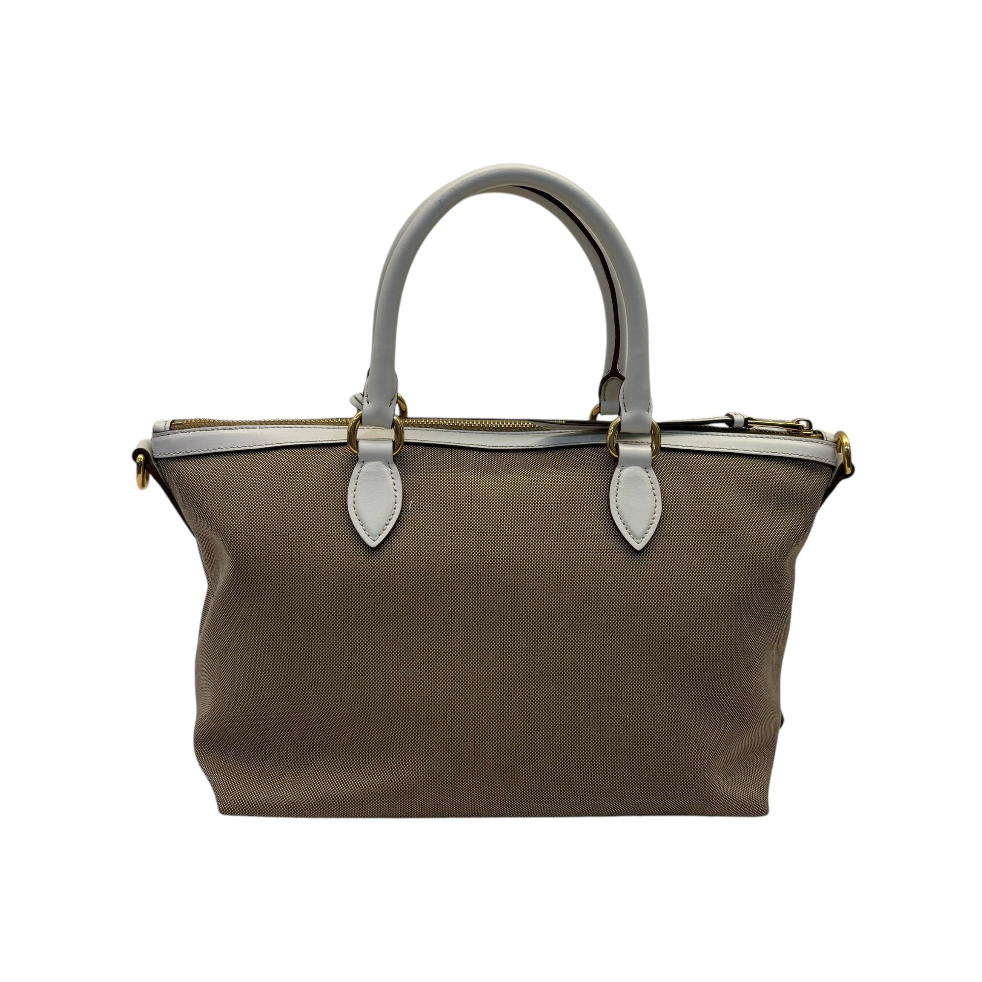 PRD Beige Leather Logo Embossed Zip Tote