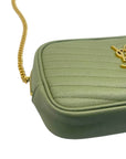 YSL Light Sage Chevron Black Leather Monogram Chain Shoulder Bag
