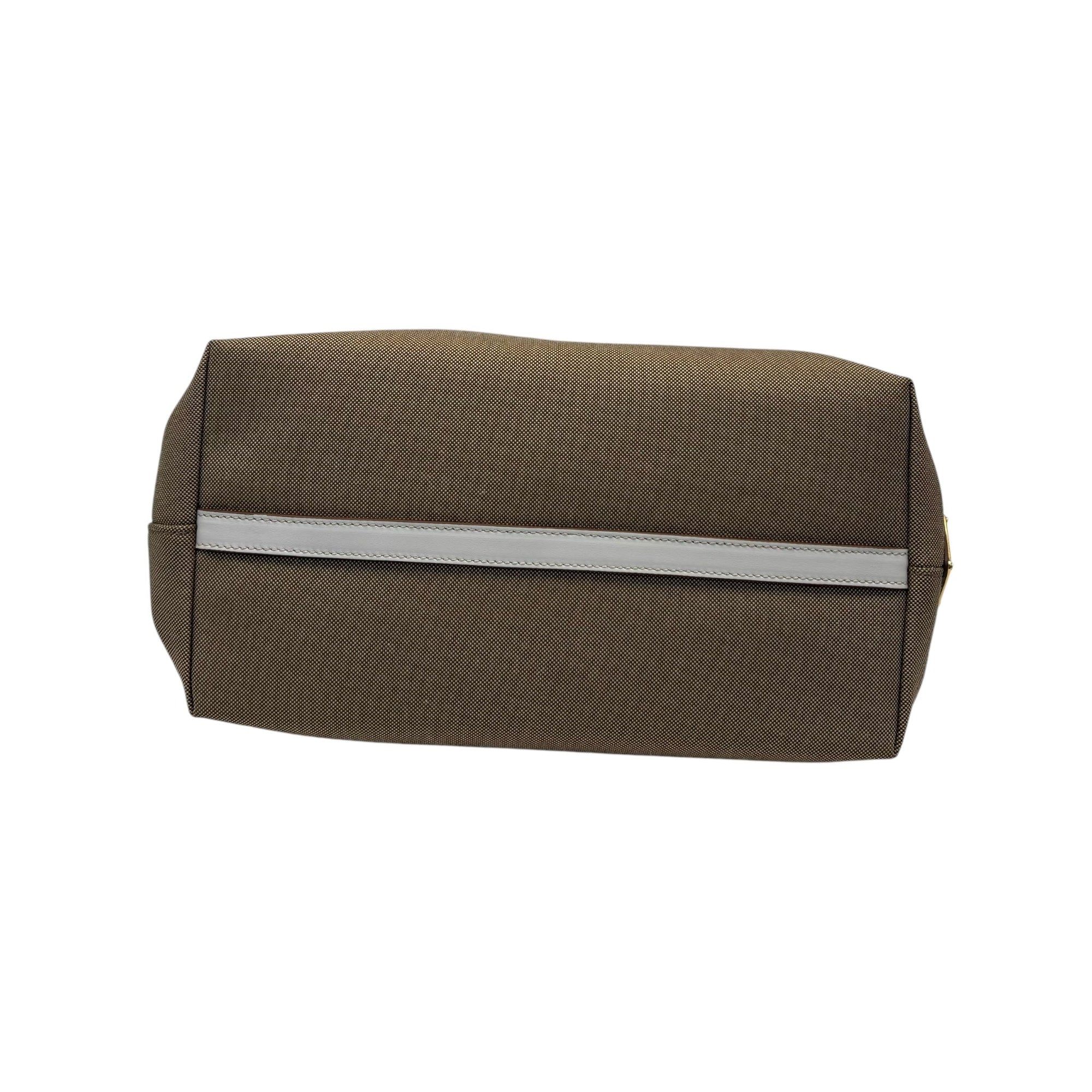 PRD Beige Leather Logo Embossed Zip Tote