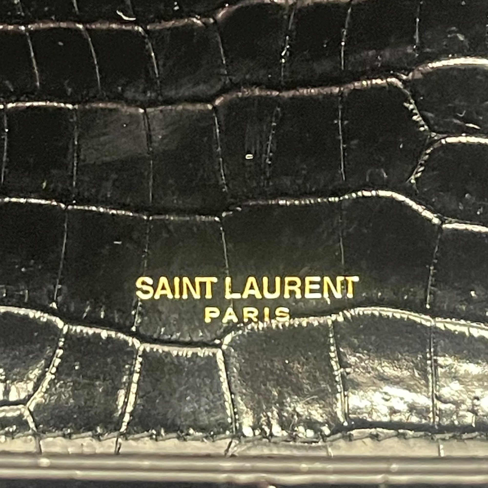 YSL Kate Medium in Black Croc Embossed Leather