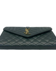 YSL Dark Green Chevron Quilted Leather Envelope Flap Bag