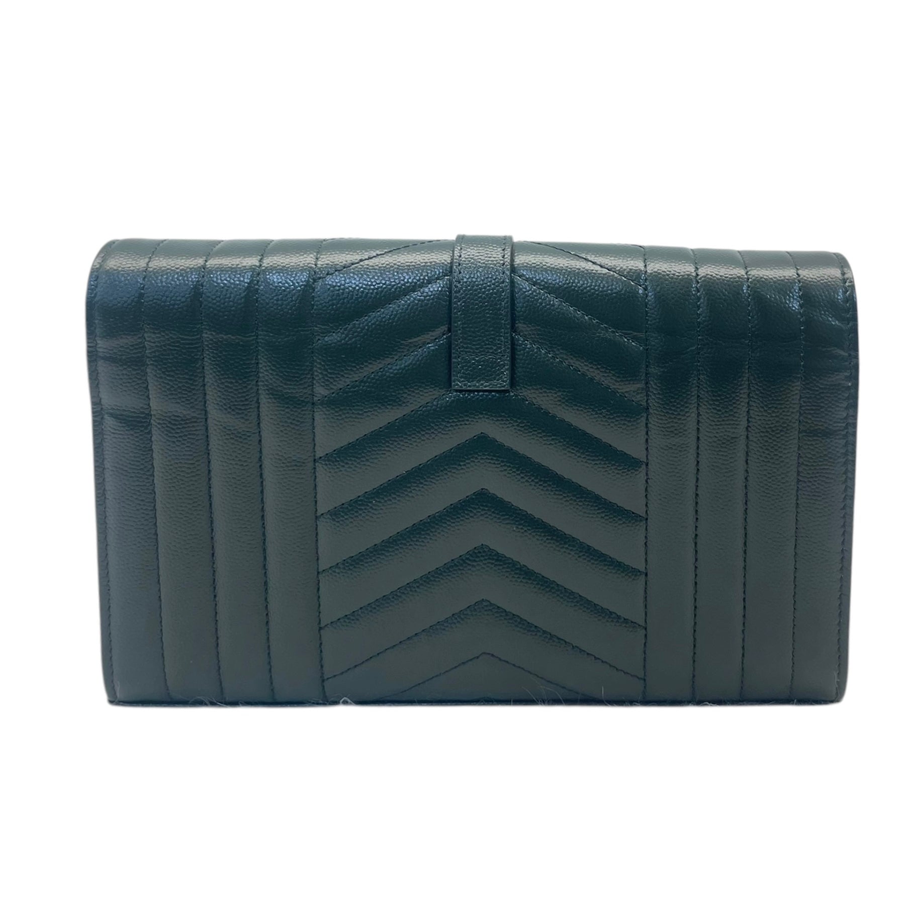 YSL Dark Green Chevron Quilted Leather Envelope Flap Bag