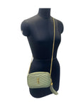 YSL Light Sage Chevron Black Leather Monogram Chain Shoulder Bag