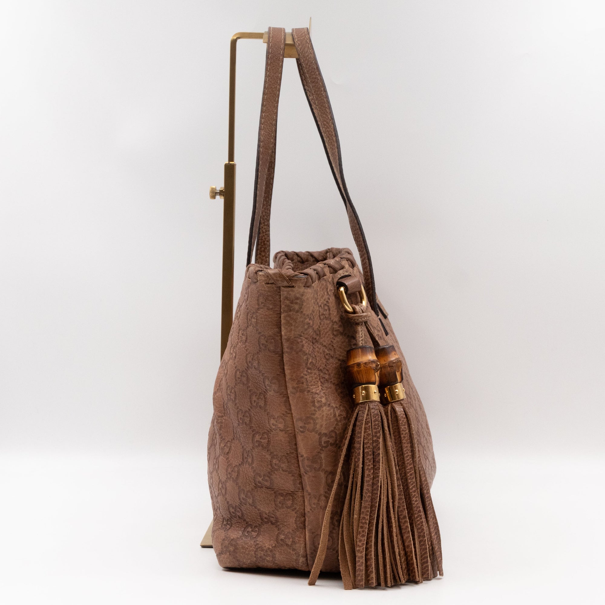 Bamboo Tassel Tote Brown GCCIssima Leather