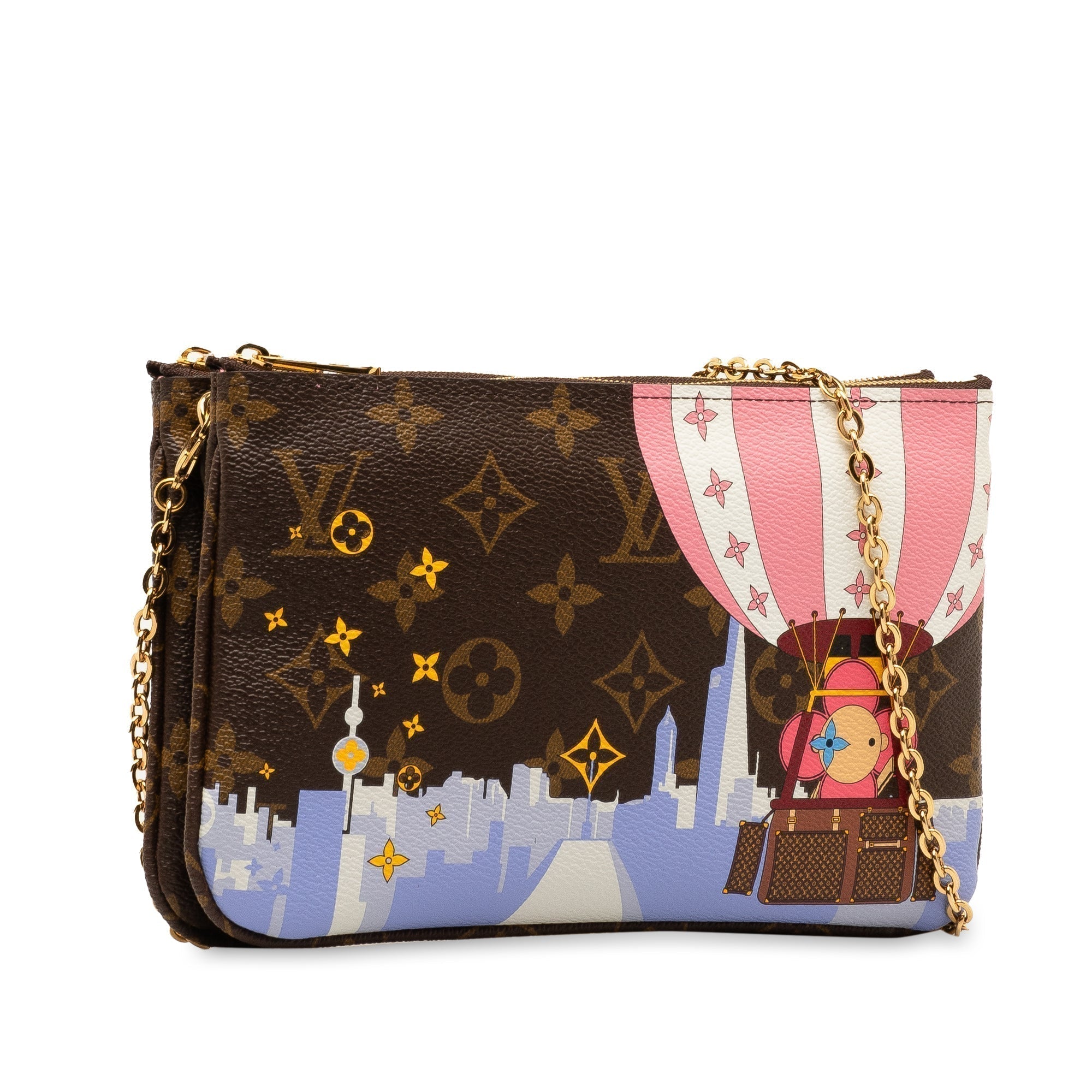 Brown LV Monogram Double Zip Pochette Illustre Vivienne Shanghai Crossbody Bag