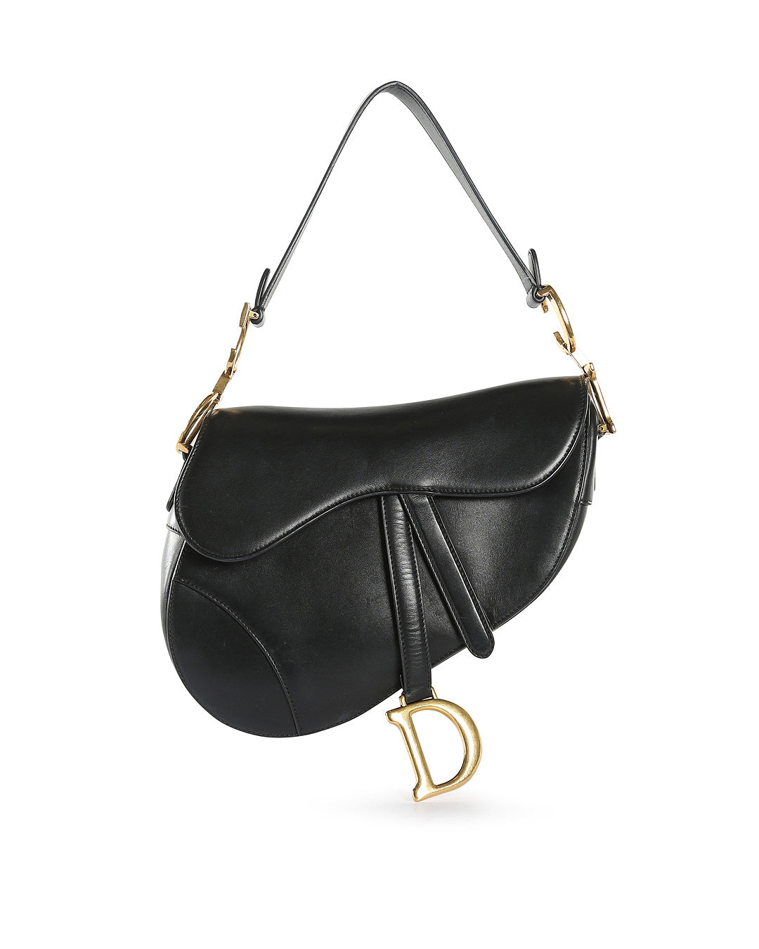 CHRISTIAN D1OR Black Calfskin Leather Saddle Bag