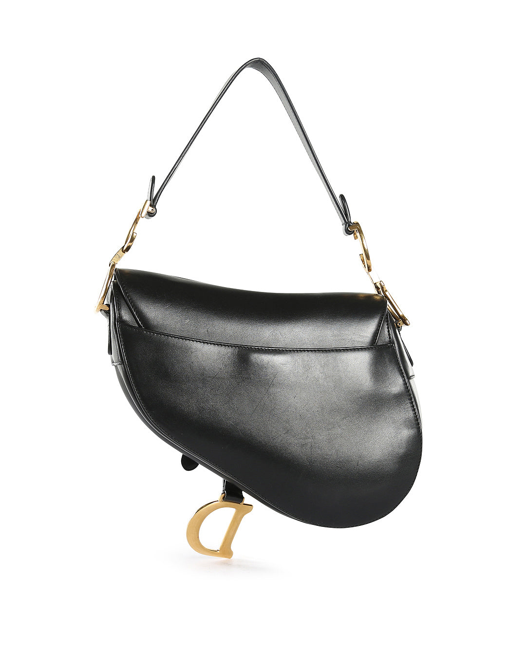 CHRISTIAN D1OR Black Calfskin Leather Saddle Bag