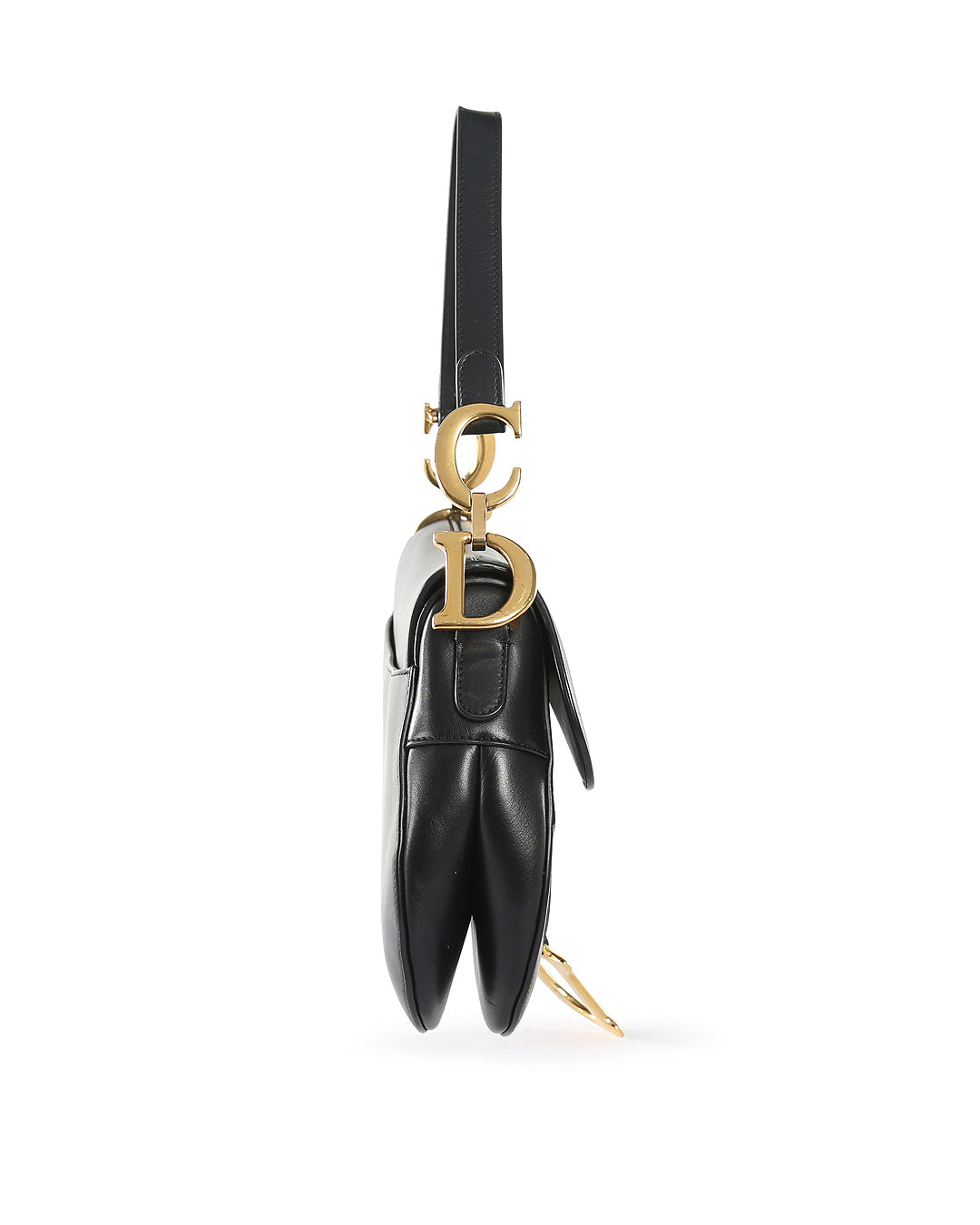 CHRISTIAN D1OR Black Calfskin Leather Saddle Bag