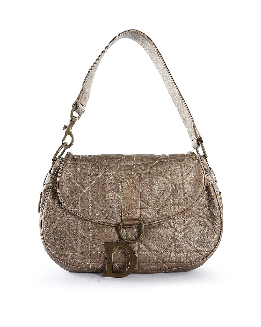 CHRISTIAN D1OR Bronze Lambskin Leather Cannage Flap Shoulder Bag