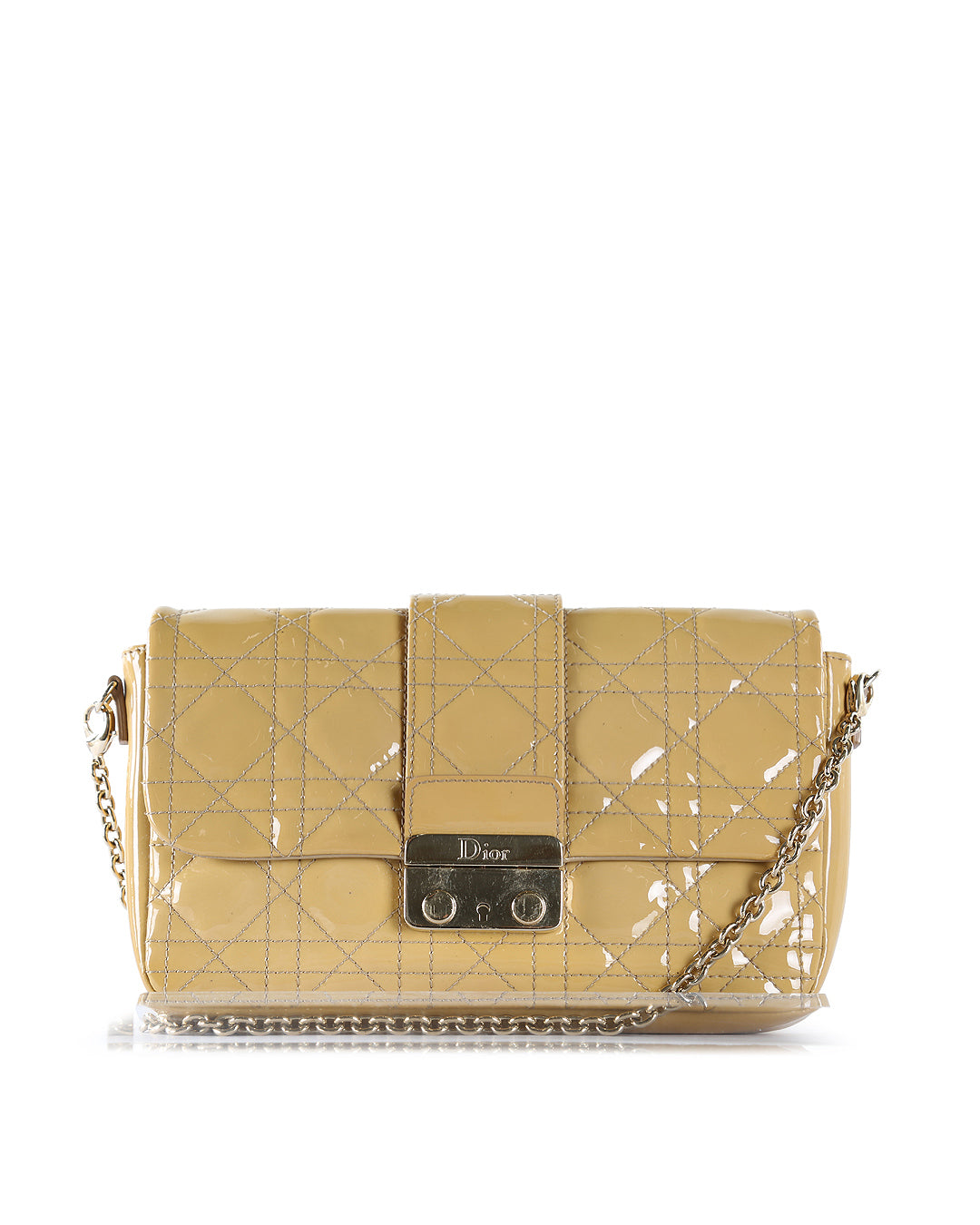 CHRISTIAN D1OR Beige Cannage Patent Leather Small Miss D1OR Promenade Crossbody Bag