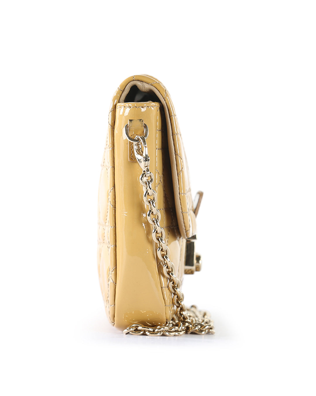 CHRISTIAN D1OR Beige Cannage Patent Leather Small Miss D1OR Promenade Crossbody Bag