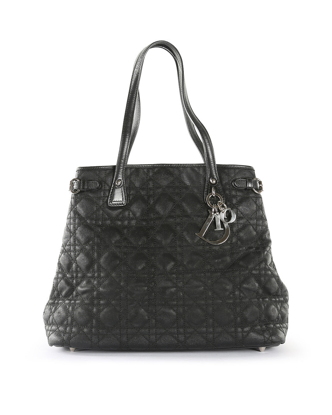 CHRISTIAN D1OR Black Coated Canvas Cannage Panarea Medium Tote Bag