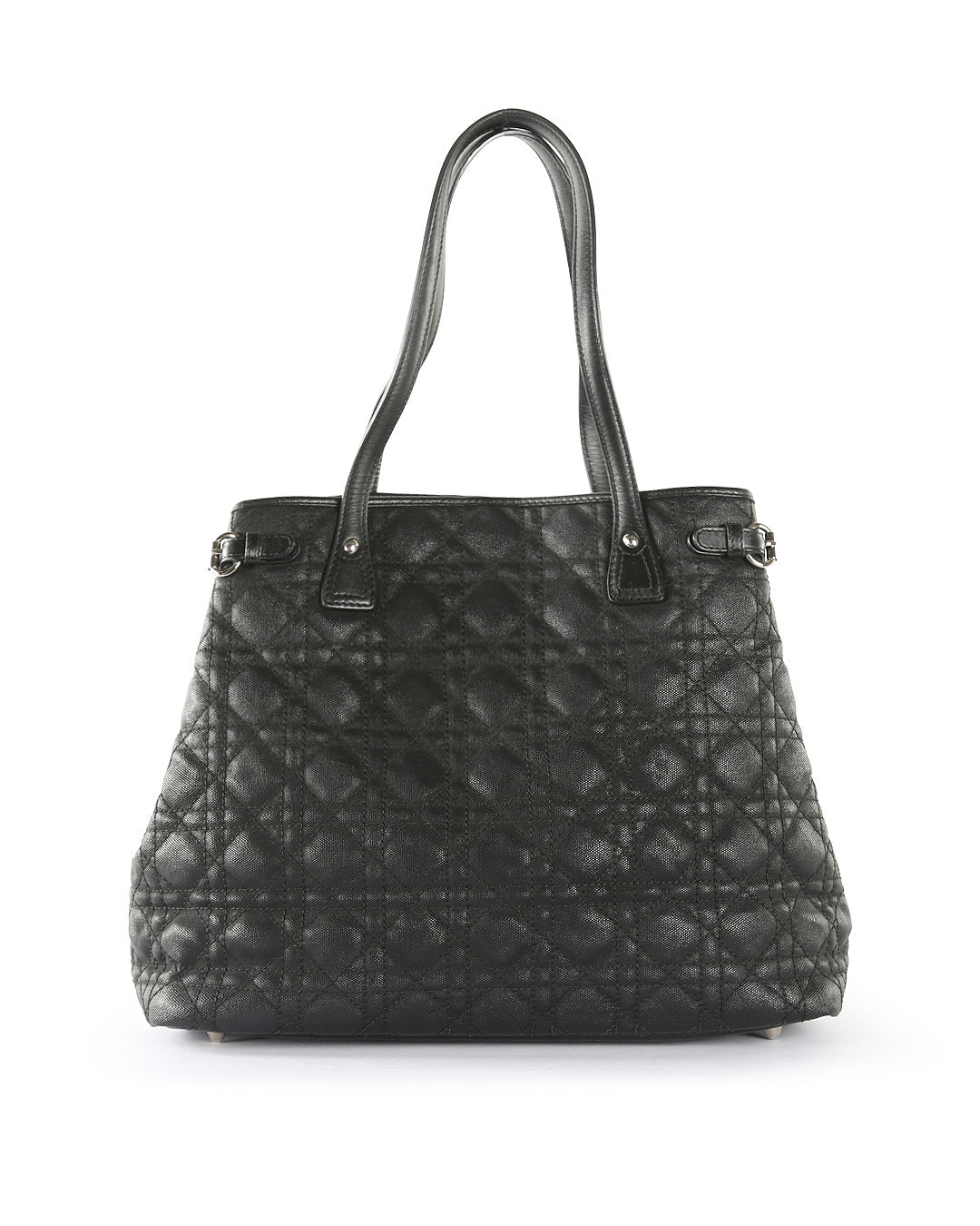 CHRISTIAN D1OR Black Coated Canvas Cannage Panarea Medium Tote Bag