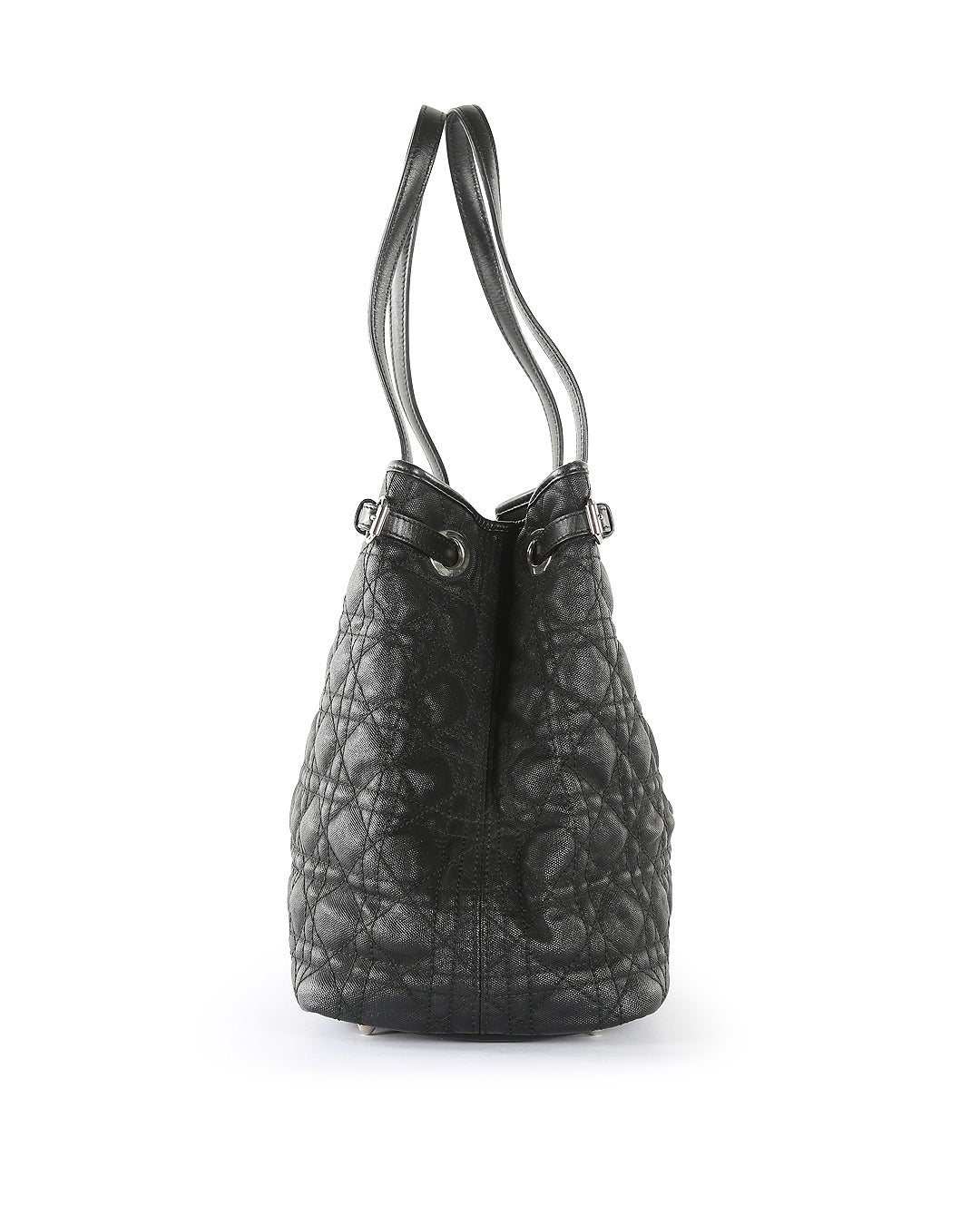 CHRISTIAN D1OR Black Coated Canvas Cannage Panarea Medium Tote Bag